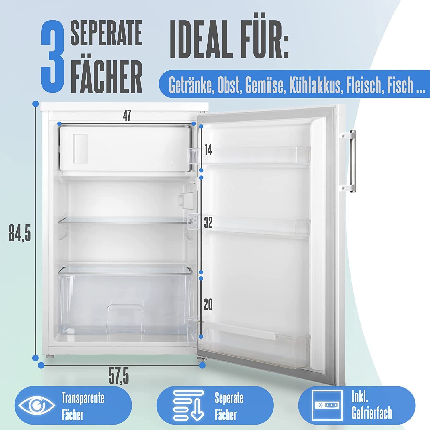 Fridge, 40db 84.5 cm 4190, HKS klein leise: 56 kompakt Gefrierfach hoch, 20L Heinrich´s Weiß Getränkekühlschrank breit, cm mit Minibar