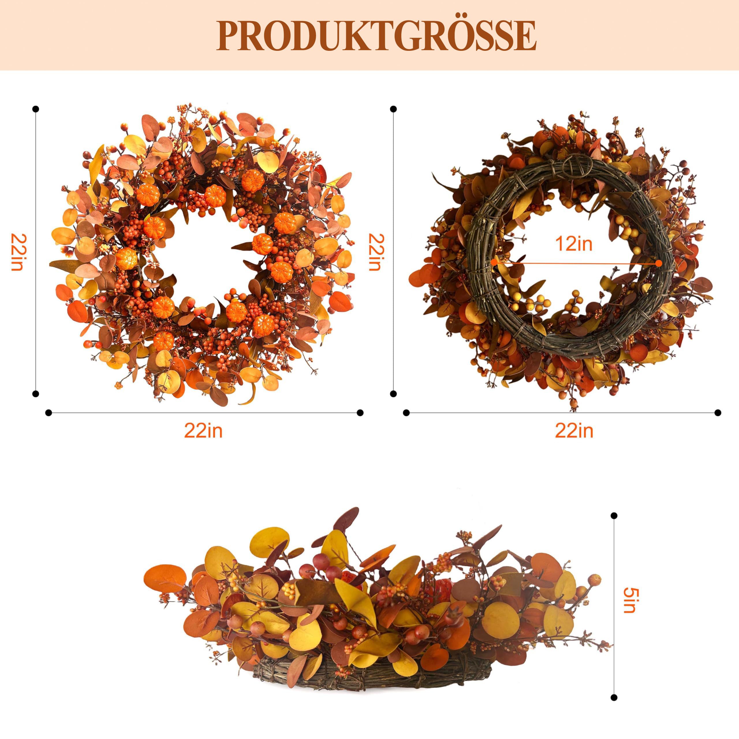 Kunstkranz 45/55 cm Herbstkranz, Herbstfarben Kürbis günstig online kaufen