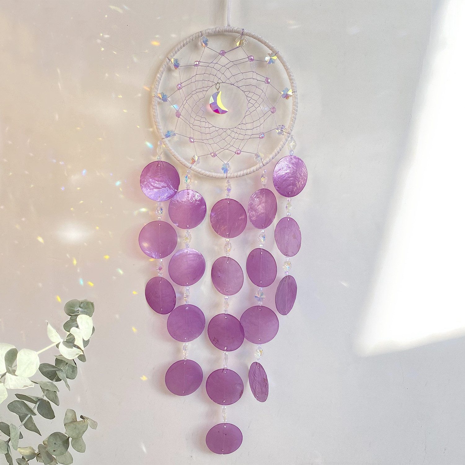 MOPUEA Windspiel Boho Hängender Traumfänger Vintage Kristall Windspiel Geode (Kristallperlen und Metallringen, 1 St., Vielseitig nutzbar für Wohnzimmer, Schlafzimmer, Balkon, Garten), mit eleganten Farben und dekorativen Elementen