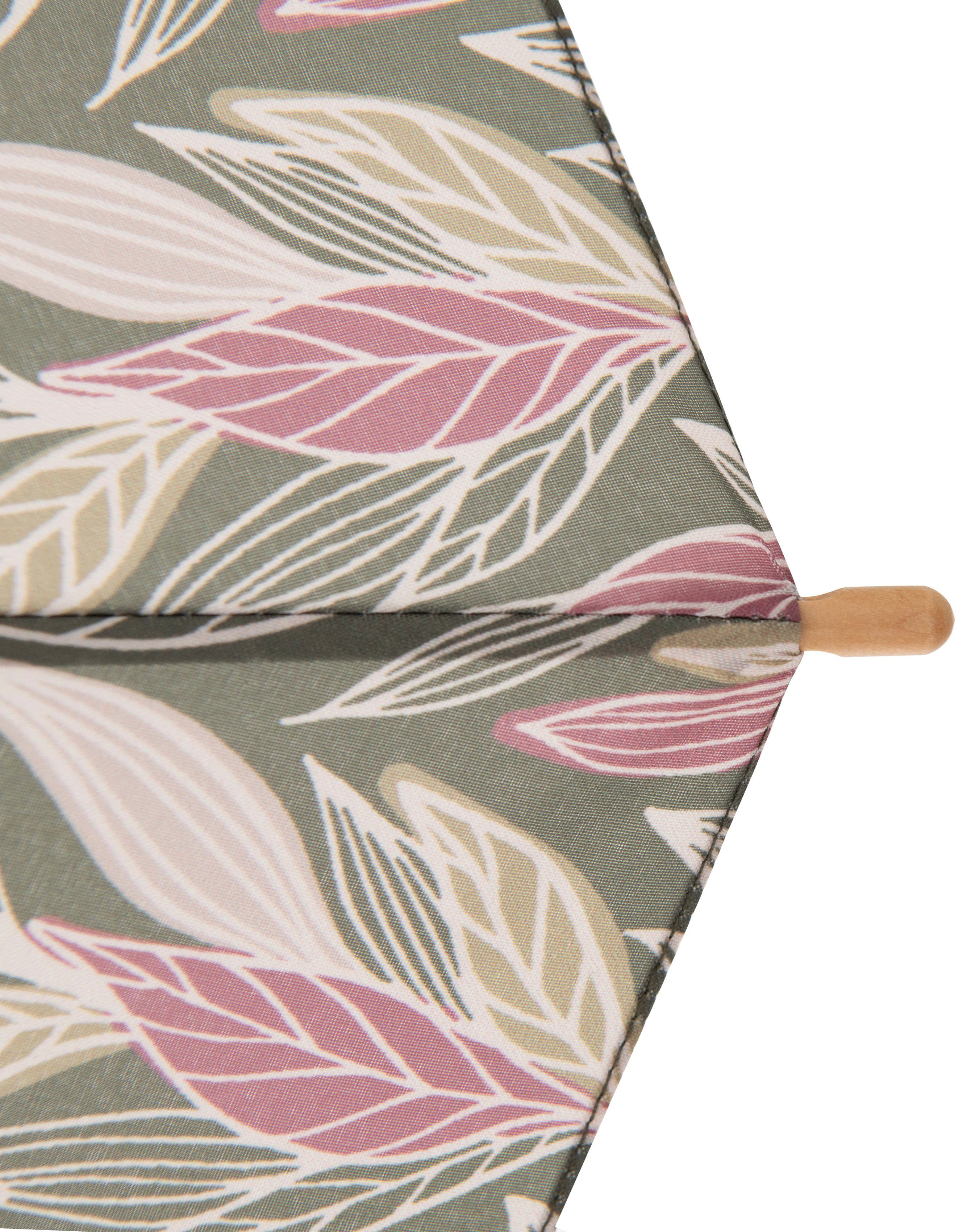doppler® Stockregenschirm nature Long, aus Material olive, Schirmgriff Holz aus recyceltem mit intention