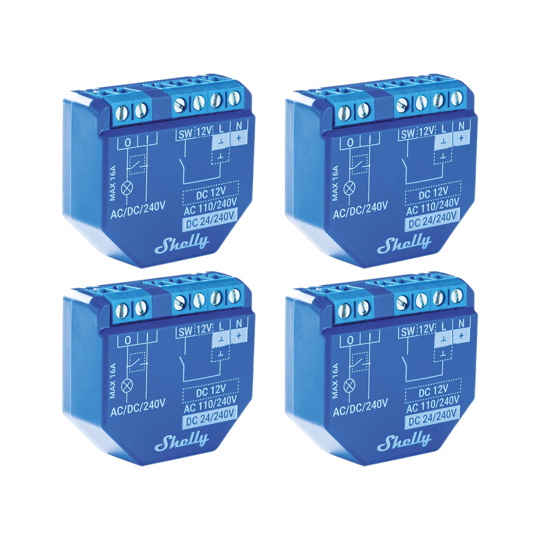Shelly SHELLY WLAN-Schaltaktor Plus 1, 16 A, Bluetooth, 4 Stück Unterputzschalter