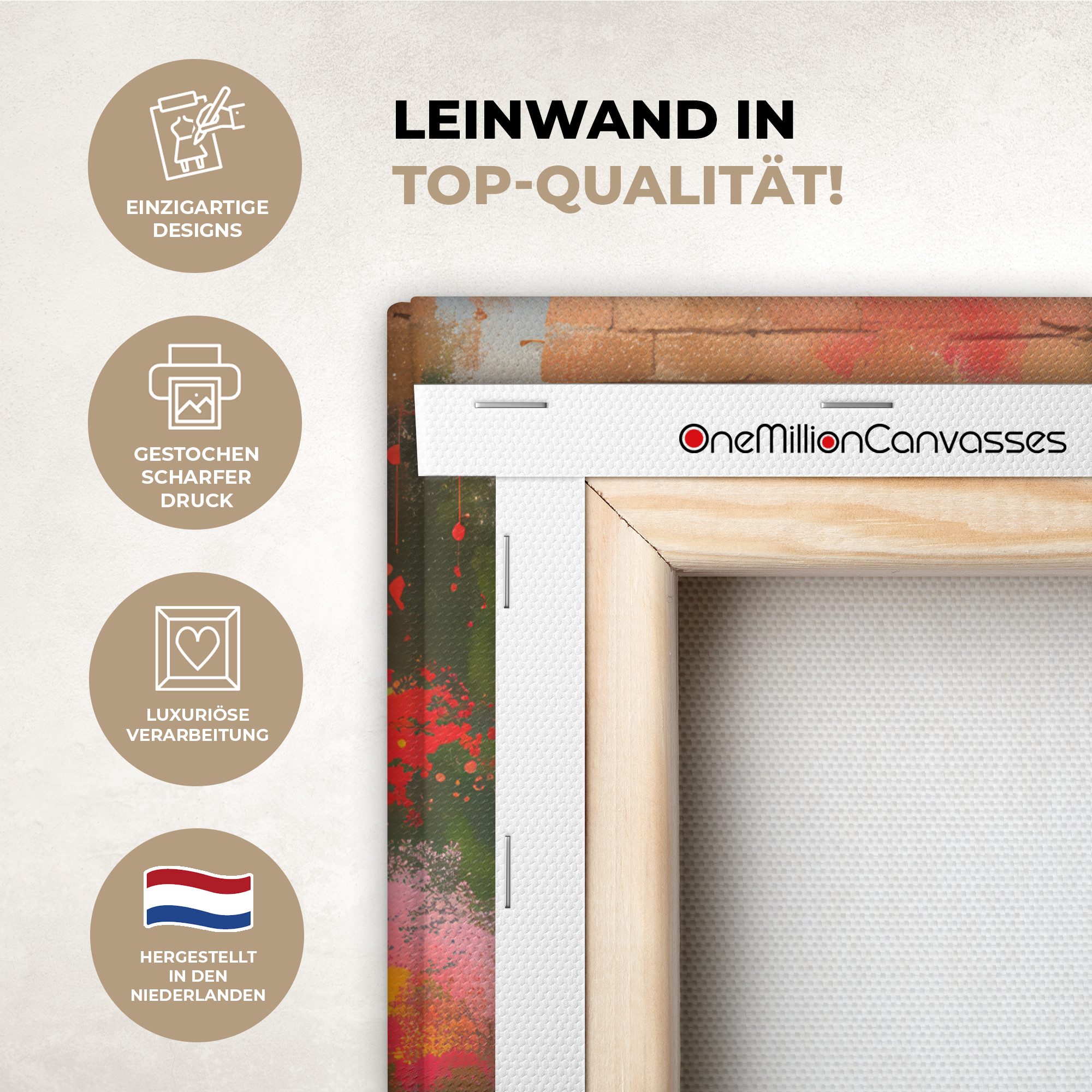 OneMillionCanvasses® Leinwandbild Graffiti - Japanischer Garten - Farbenfroh - Japan - Straßenkunst, Fotodruck (1 St), Leinwand Canvas Wandbild, Wanddekoration 20x30 cm