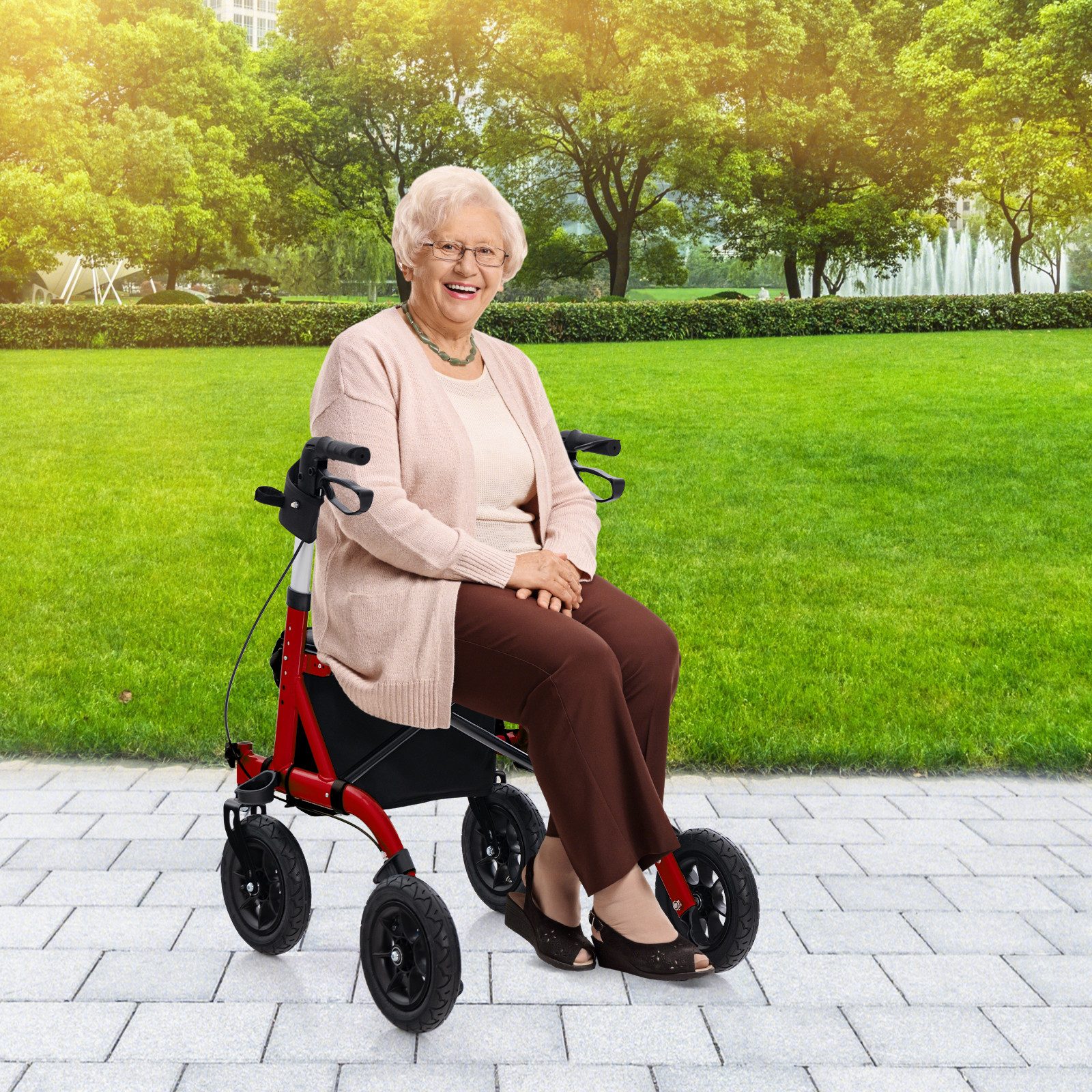 COSTWAY Rollator, 6-fach verstellbar Griff mit Handbremse bis 136kg faltbar