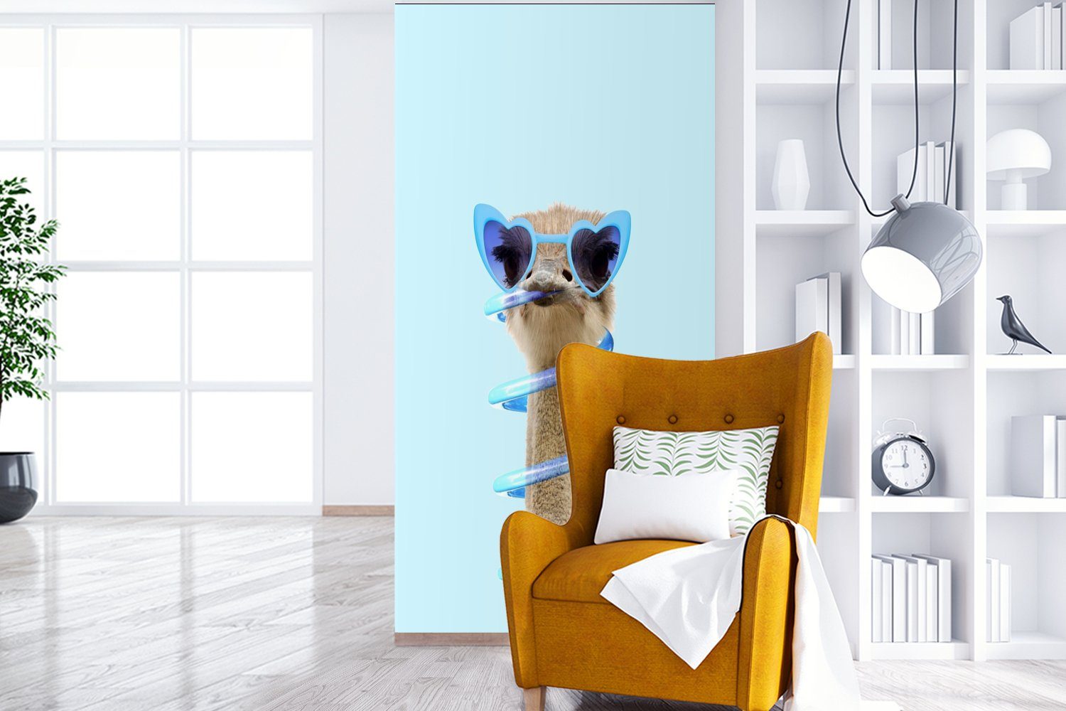 MuchoWow Fototapete - Blau - Fototapete (2 Schlafzimmer Matt, Küche, Vliestapete Strauß - St), Wohnzimmer Sonnenbrille bedruckt, für Tiere