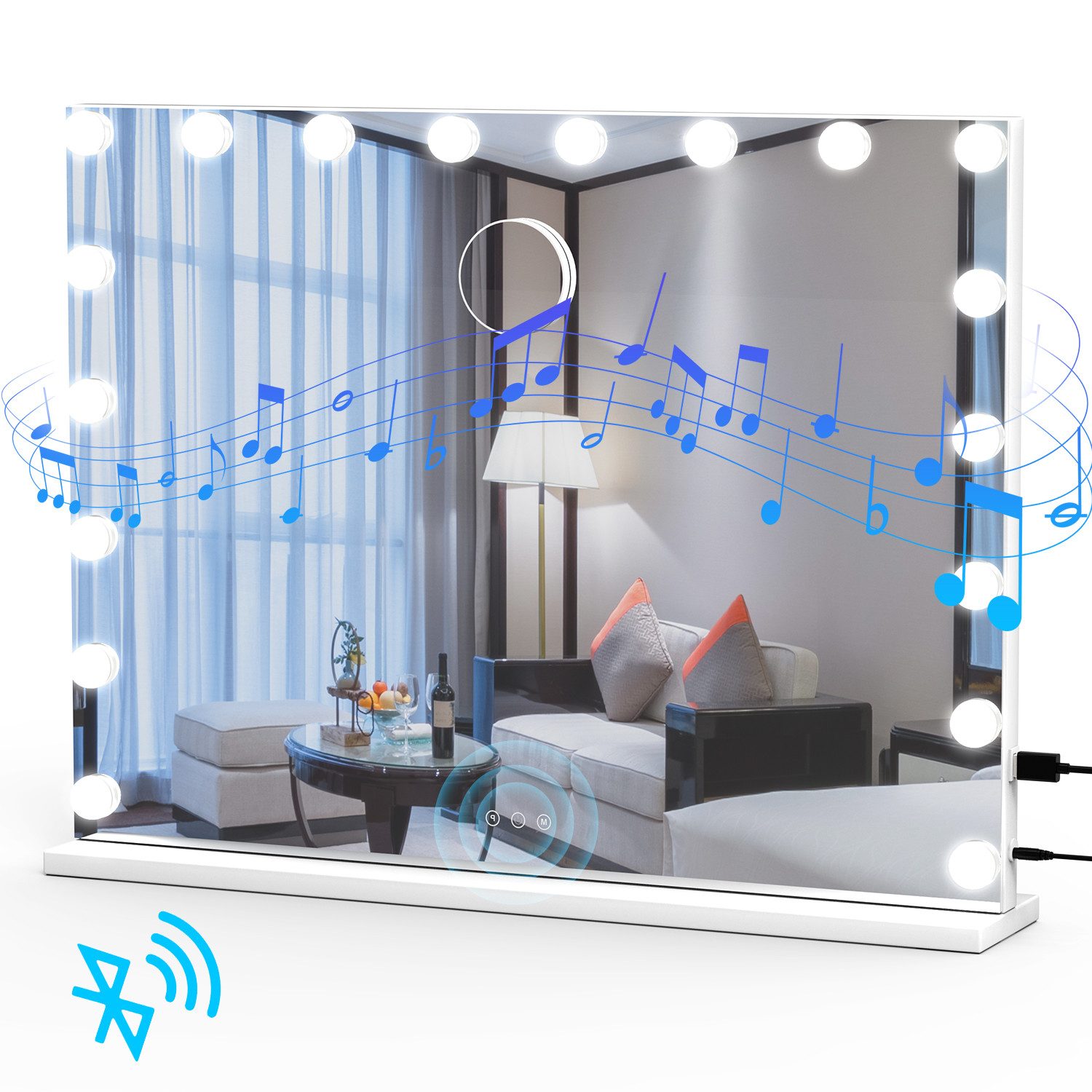 Schminkspiegel Hollywood beleuchteter Schminkspiegel, Bluetooth-Lautsprecher, USB