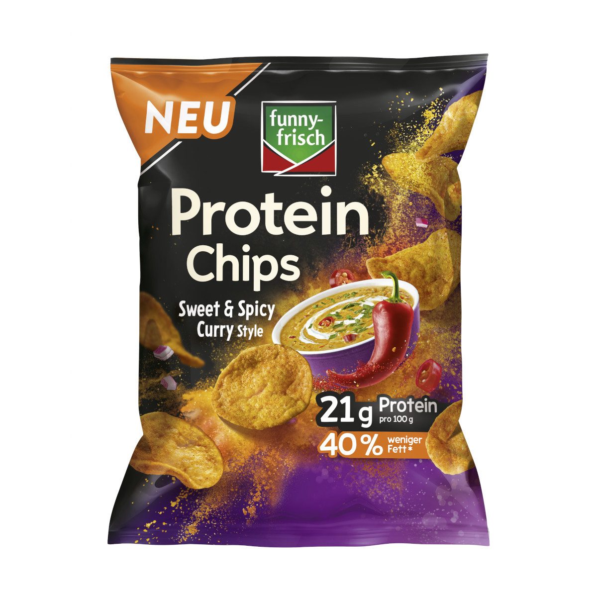 funny-frisch Knabberei, funny-frisch Chipsfrisch Protein Chips Curry Style Packung 90g