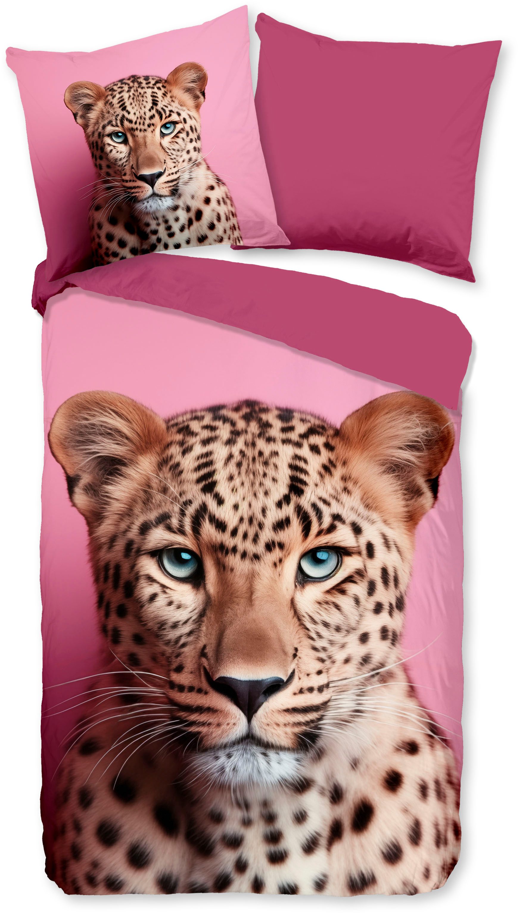 PURE luxury collection Wendebettwäsche Leona, Microfaser, 2 teilig, Mikrofaser, Pflegeleicht, Reißverschluss, Wendeoptik, Leopard, Rosa