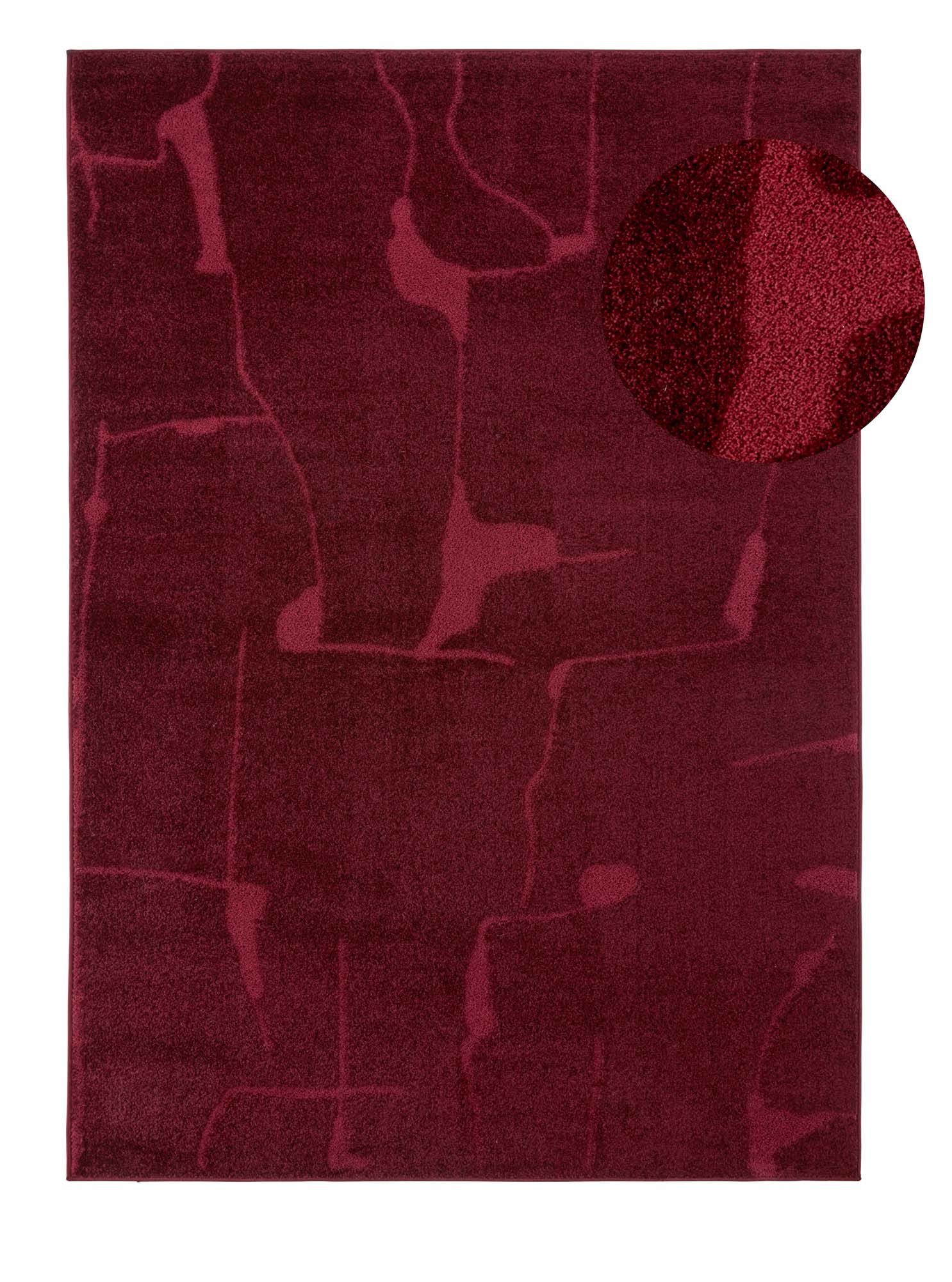 TaraCarpet Teppich Tara Carpet Avalon uni Hoch-Tief-Struktur, rechteckig, Höhe: 13 mm, Wohnzimmer, Schlafzimmer, Esszimmer, Jugendzimmer dunkel rot 080x150