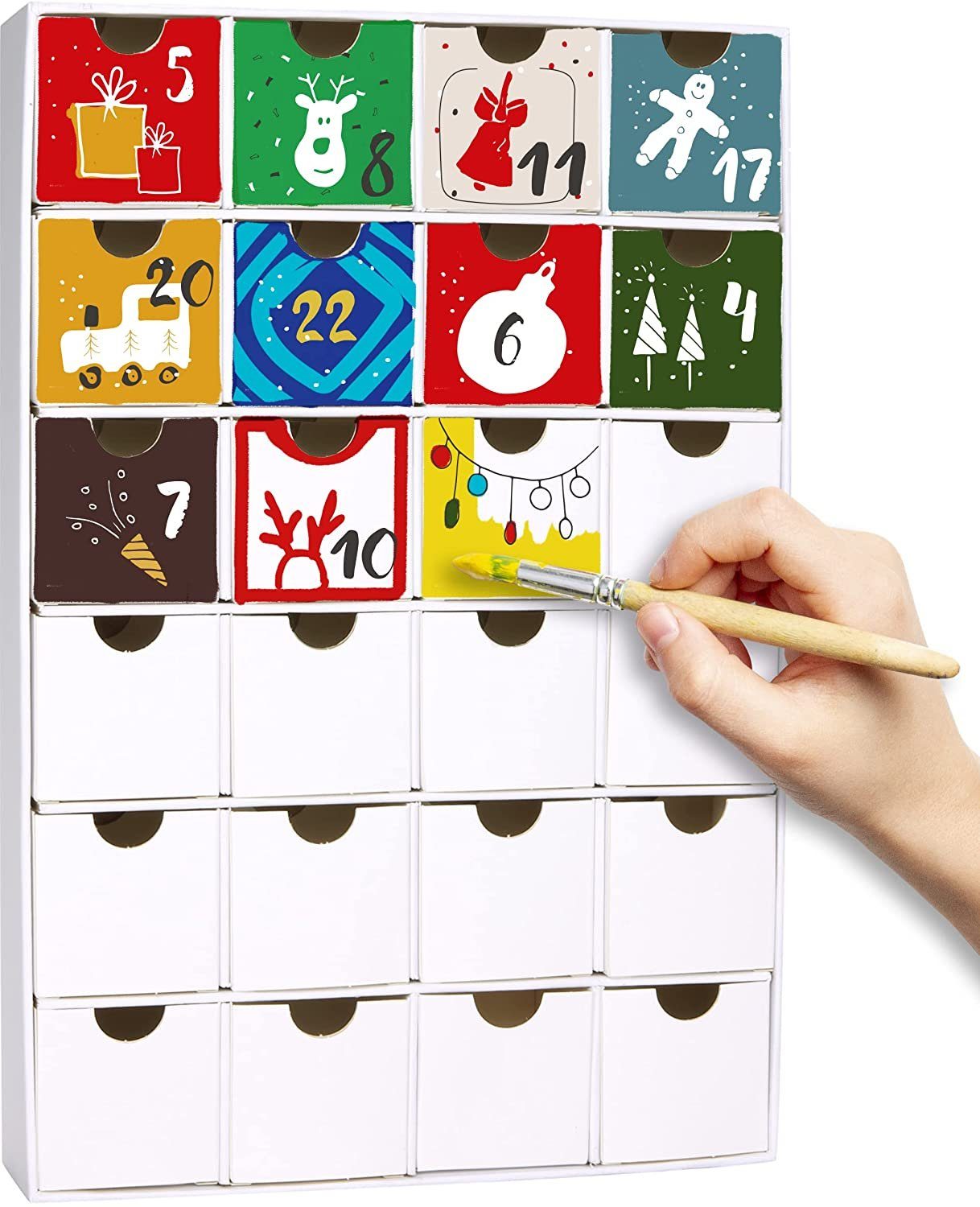 BRUBAKER befüllbarer Adventskalender 32,5 cm DIY Weihnachtskalender zum Bemalen und Basteln - Weiß (1-tlg), Kalender Weihnachten - Selbstbasteln und Befüllen