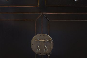 Kai Wiechmann Sideboard Sideboard im asiatischen Stil schwarz Hochglanz 120 x 40 cm Kommode, Schwarz-Hochglanzlackierung, zweitürig, Used Look, Massivholz