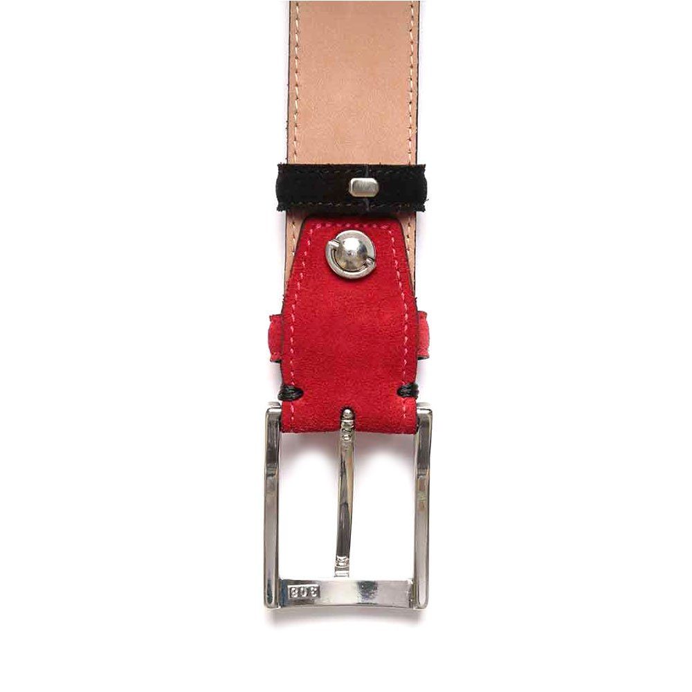 BGENTS Ledergürtel Veloursledergürtel mit Sattlerstich-Detail Rot und einer Naht, Wechselschlaufe kontrastfarbenen