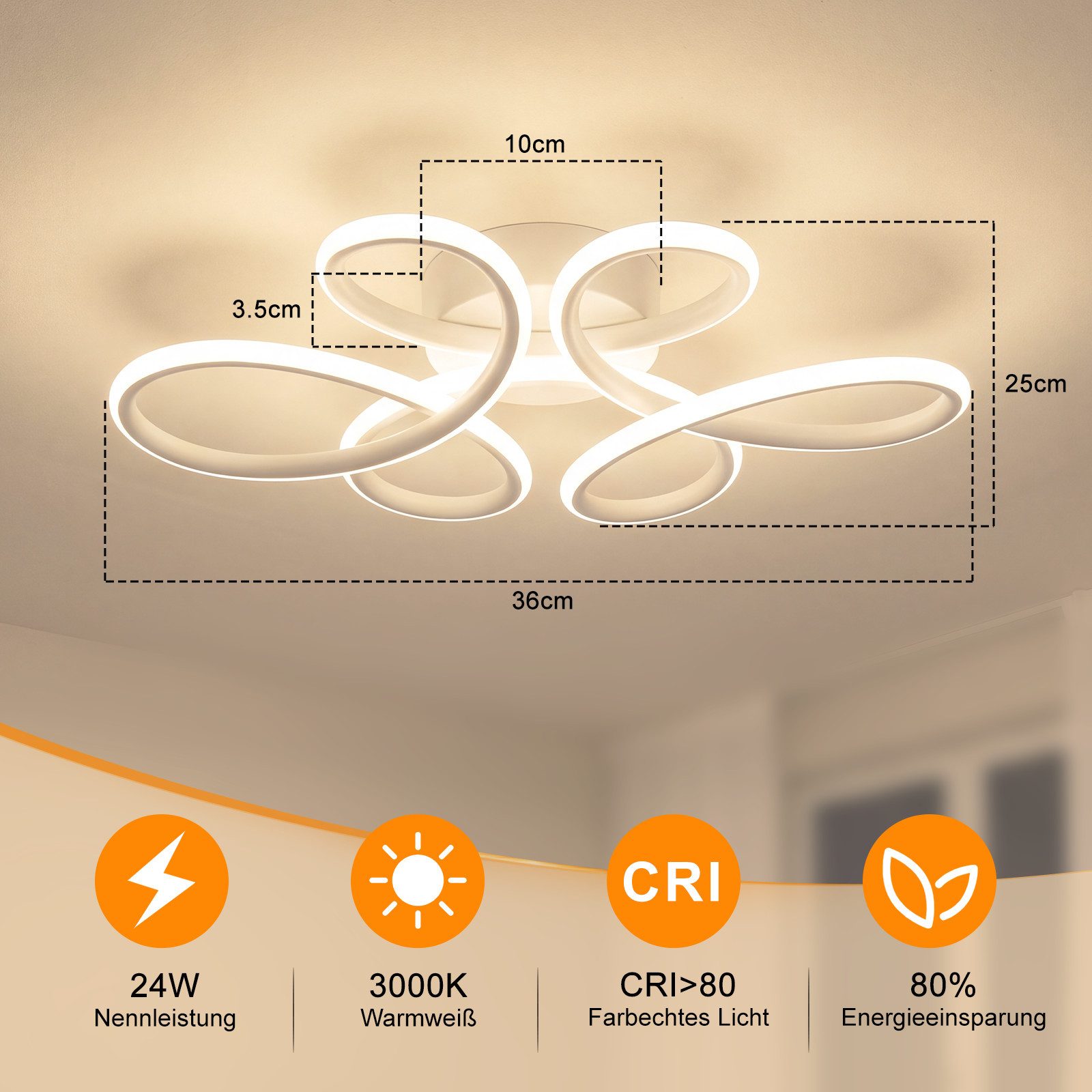 Nettlife LED Deckenleuchte Schwarz/Weiß 24W 3000K Warmweiß moderne Blumendecke Leuchte rundes, für Schlafzimmer Küche Flur energiesparende Deckenlampe aus Metall