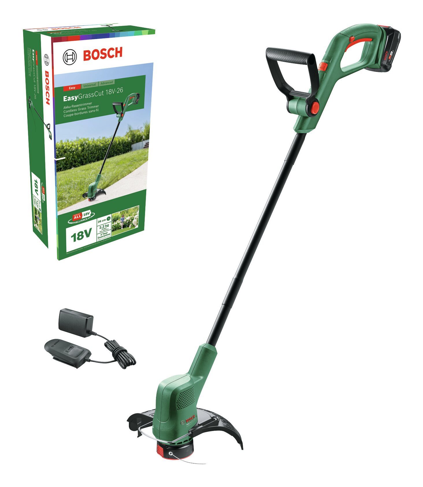 BOSCH Akku-Rasentrimmer EasyGrassCut 18V-26, 26 cm Arbeitsbreite Faden, Mit 1x Akku 2,5 Ah - im Karton