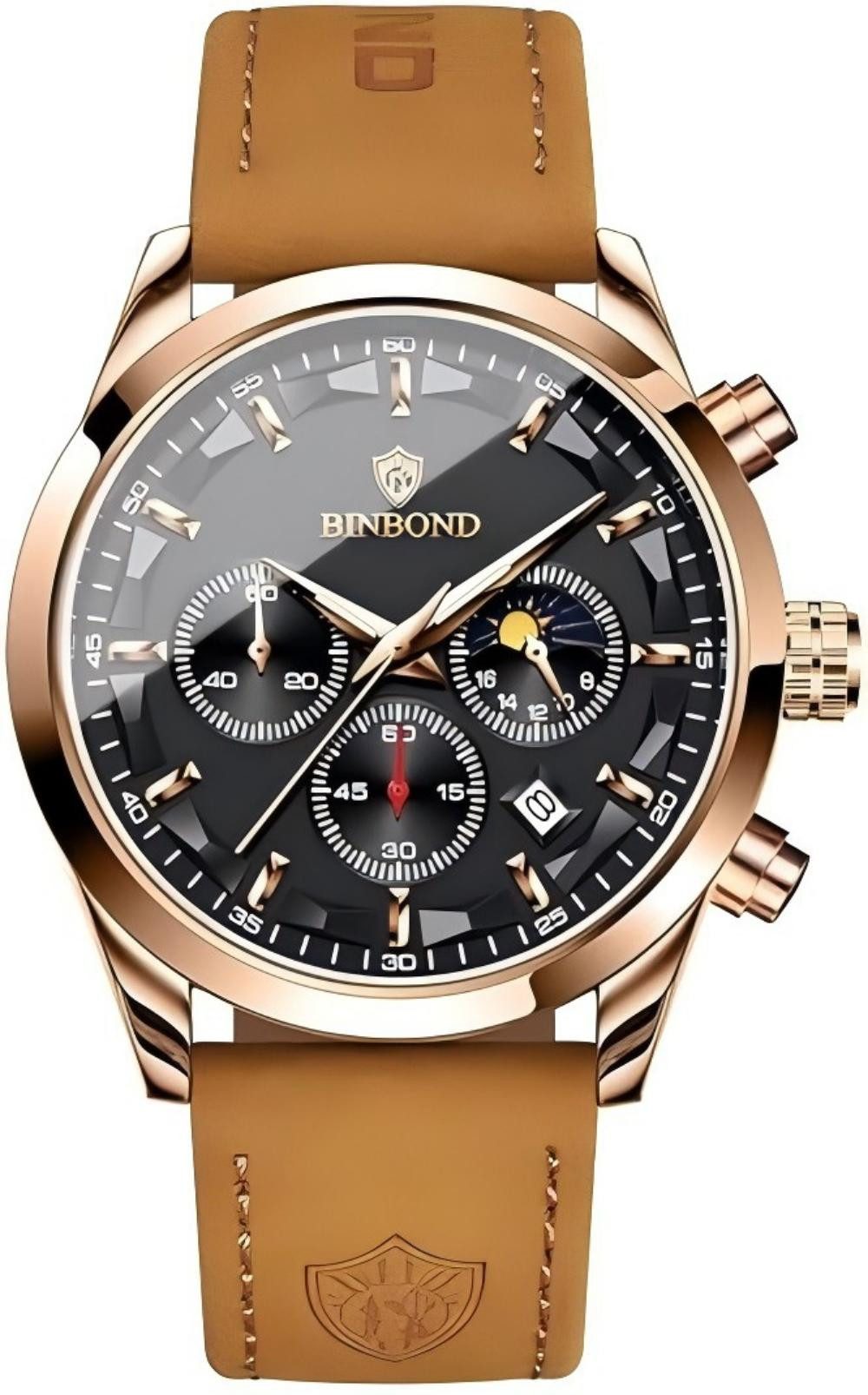 feinlux Quarzuhr Sportuhren für Herren, (Packung, automatische Datumsanzeige/Mondphase/Chronograph, multifunktionale Uhr), Quarzwerk, modische, wasserdichte Business-Uhr aus Edelstahl
