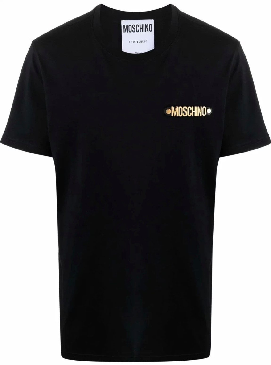 Moschino T-Shirt COUTURE Damen Metal Gold Logo Regular Fit Goldene Metall-Logo-Applikation auf der Brust