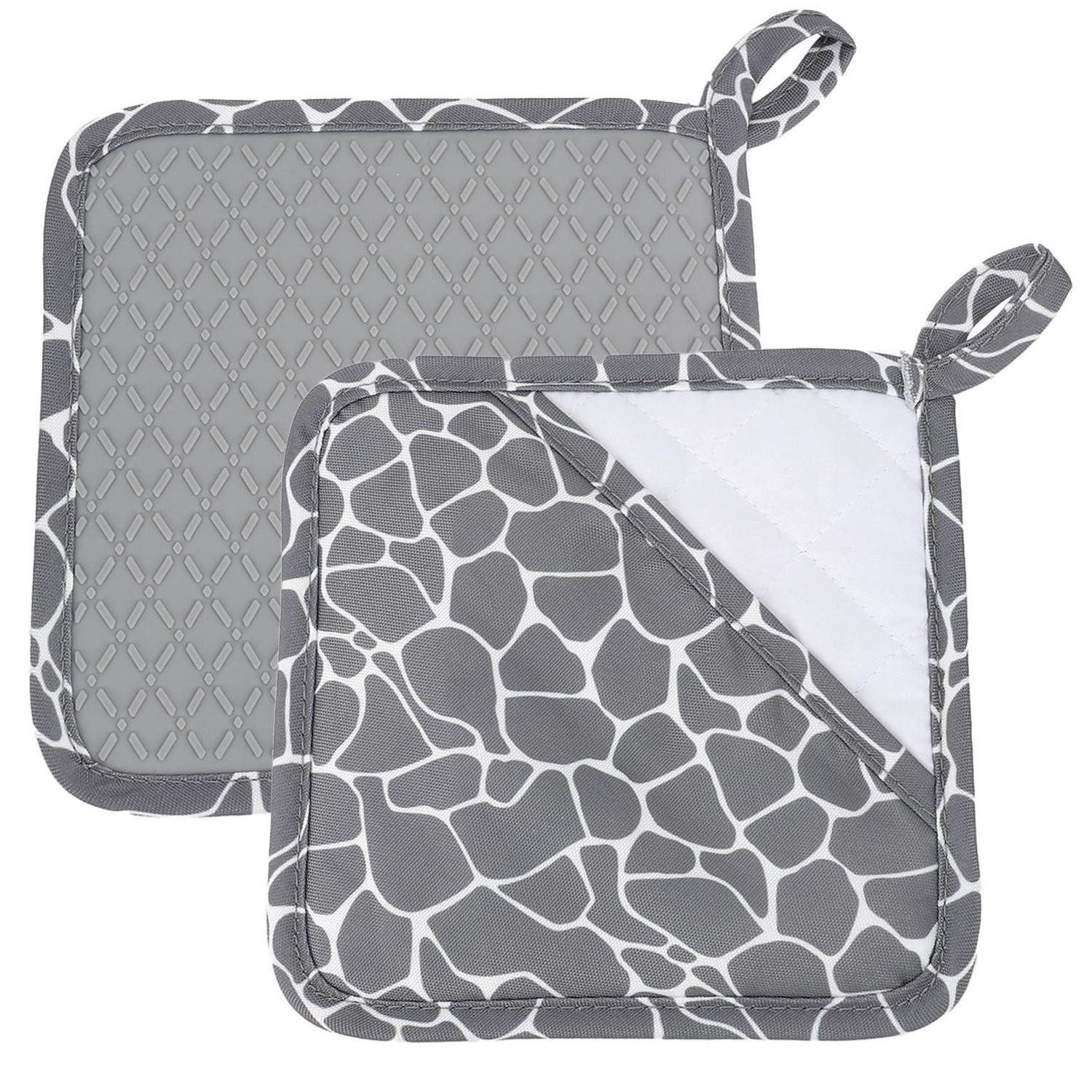 LuxusKollektion Topflappen Topflappen 2er-Set Silikon Grau mit Tasche