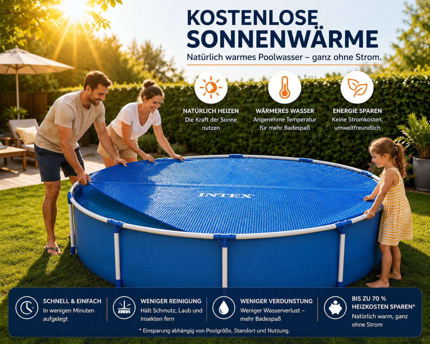 Intex Solarabdeckplane Poolabdeckung Ø 290 cm – Für 10ft Easy Set Pools mit Wärmeschutz (Poolabdeckung, 1-St., Einzelartikel), reduziert Wasserverdunstung, leichtes Handling