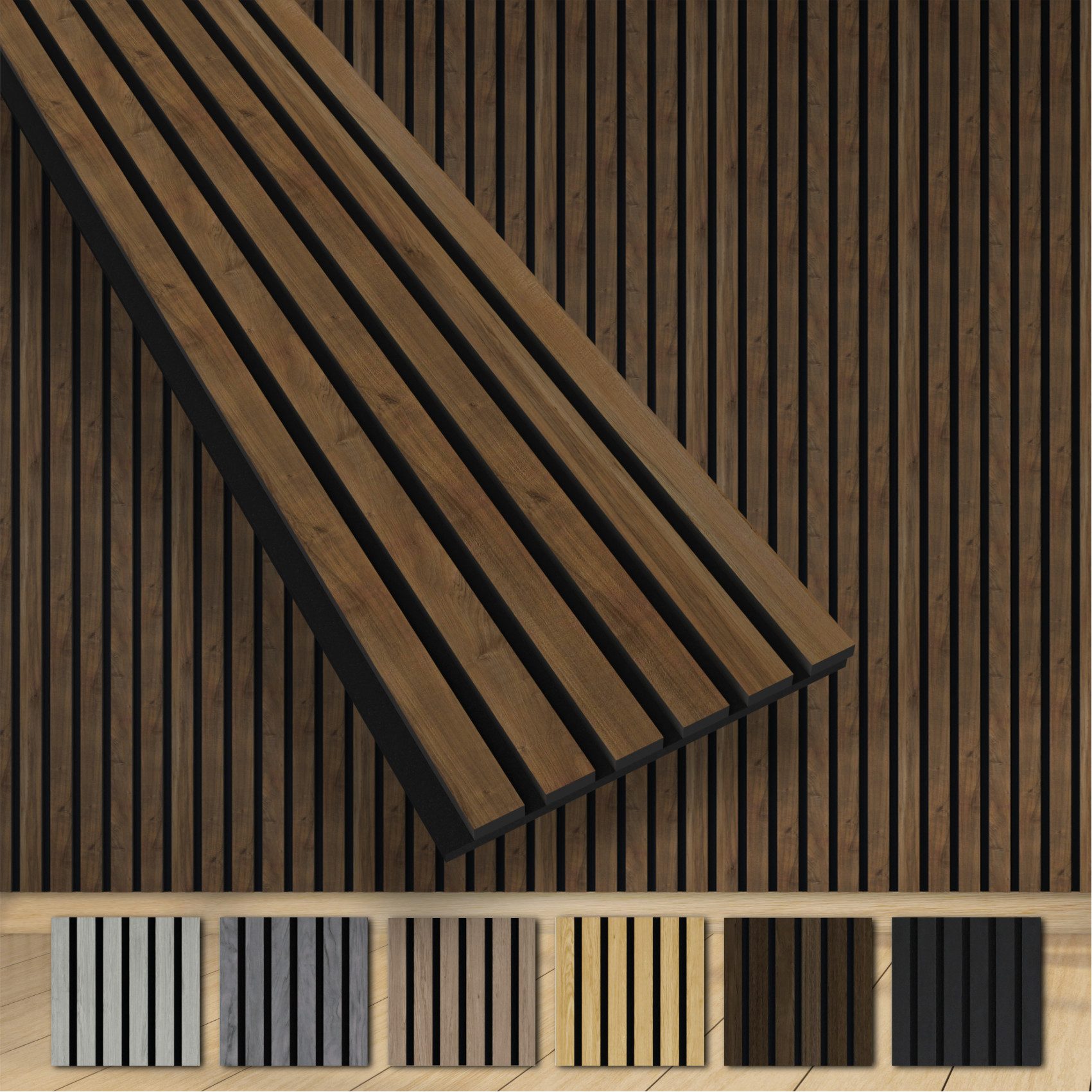 Hexim Wandpaneel, BxL: 30.5x280 cm, (Akustikpaneele 6 Stück 280x30cm Holz Grande - XXL Holzpaneele Platten Lamellen Wandverkleidung Echtholzfurnier 21mm Filz Schalldämmung MDF Braun 5,05m² Light Walnut)