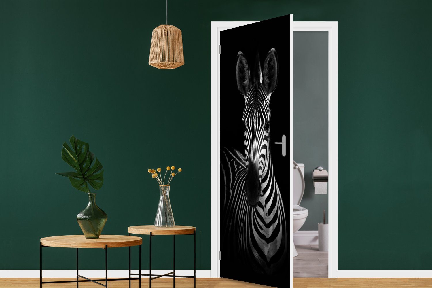 cm Fototapete Zebra St), für (1 MuchoWow Weiß Tür, Türtapete - - Schwarz bedruckt, Tiere, Matt, - Türaufkleber, 75x205