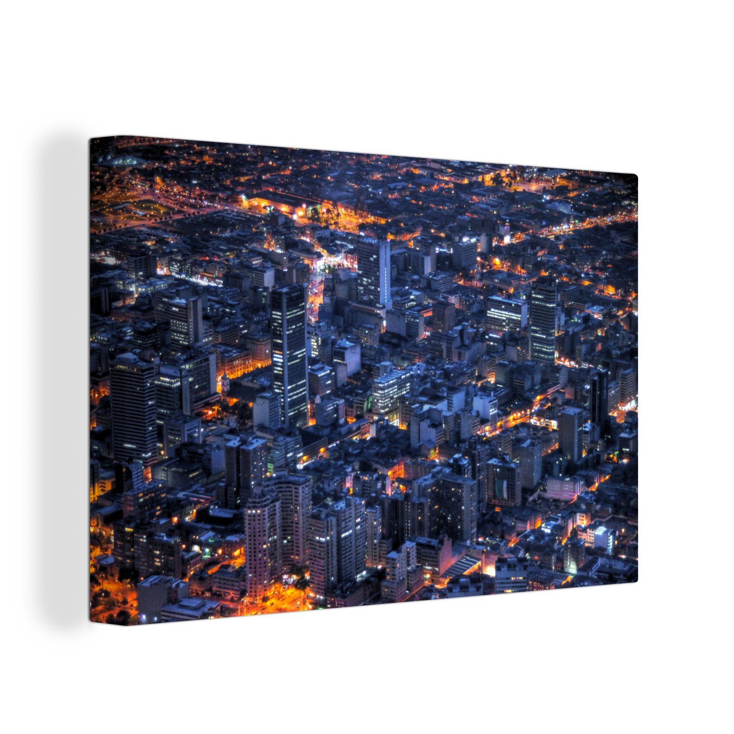 OneMillionCanvasses® Leinwandbild Die kolumbianische Hauptstadt Bogota bei Nacht, (1 St), Wandbild Leinwandbilder, Aufhängefertig, Wanddeko, 30x20 cm