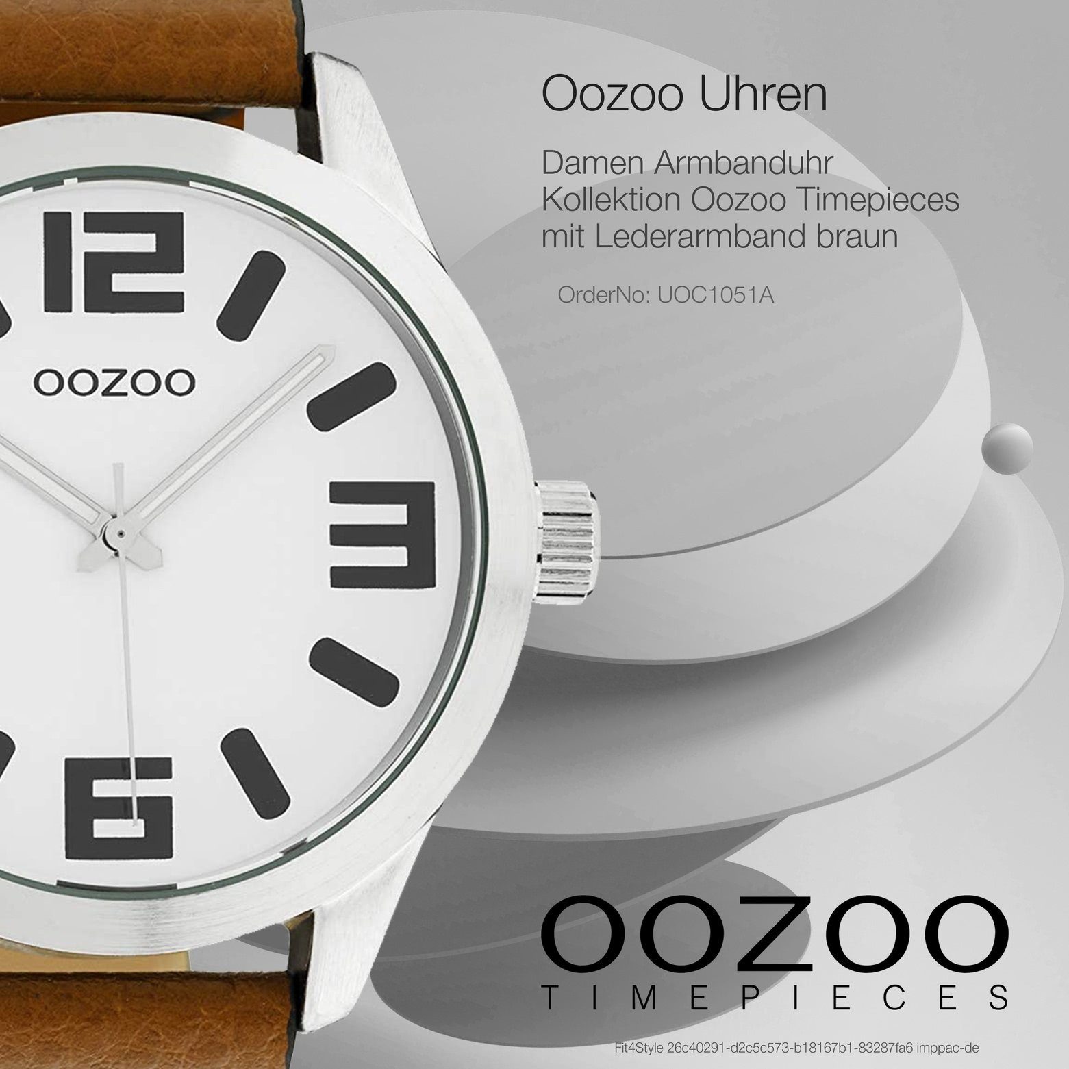 OOZOO Quarzuhr Oozoo Armbanduhr extra Timepieces Damen groß Damenuhr Lederarmband, Fashion-Style C1051, 46mm) (ca. rund