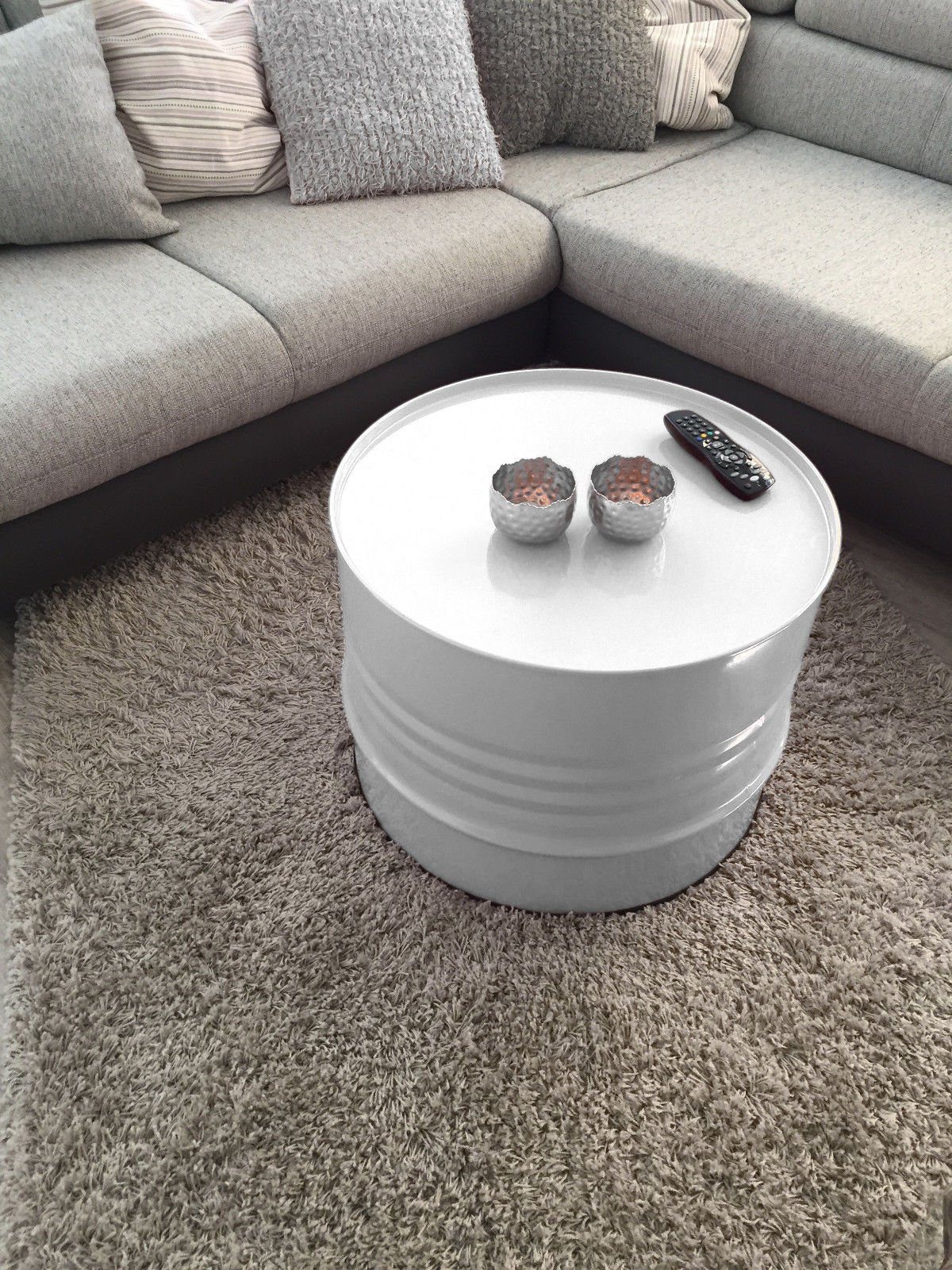 Fassmöbel Möbel Tisch Couchtisch Design Beistelltisch Weiß Fass Ø 57cm SRM Design Beistelltisch