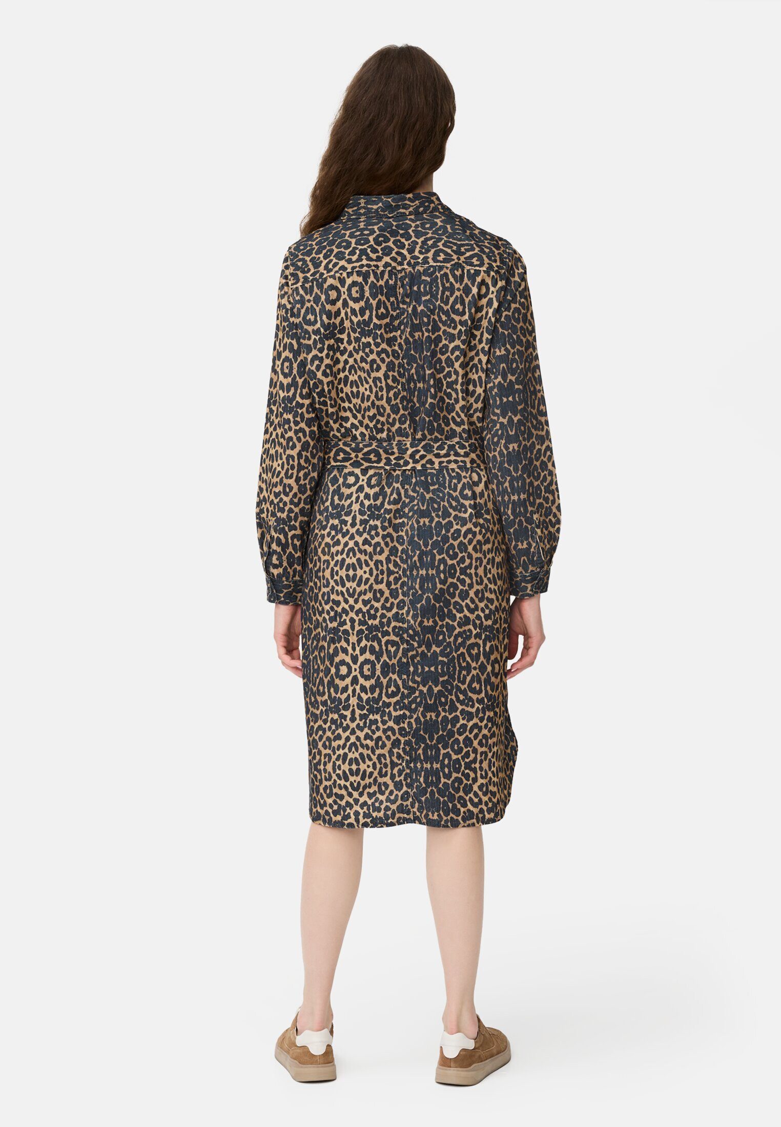 camel active Blusenkleid Baumwollkleid mit Bindegürtel Langarm (1-tlg)