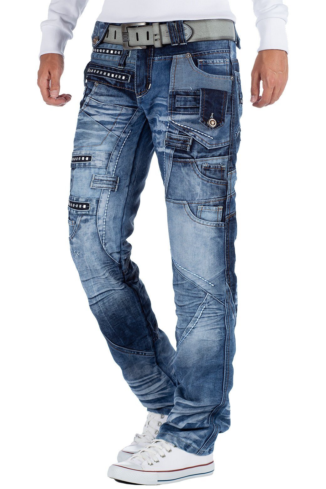 Verzierungen BA-KM001 Auffällige blau Herren und mit Kosmo Lupo Hose 5-Pocket-Jeans Nieten