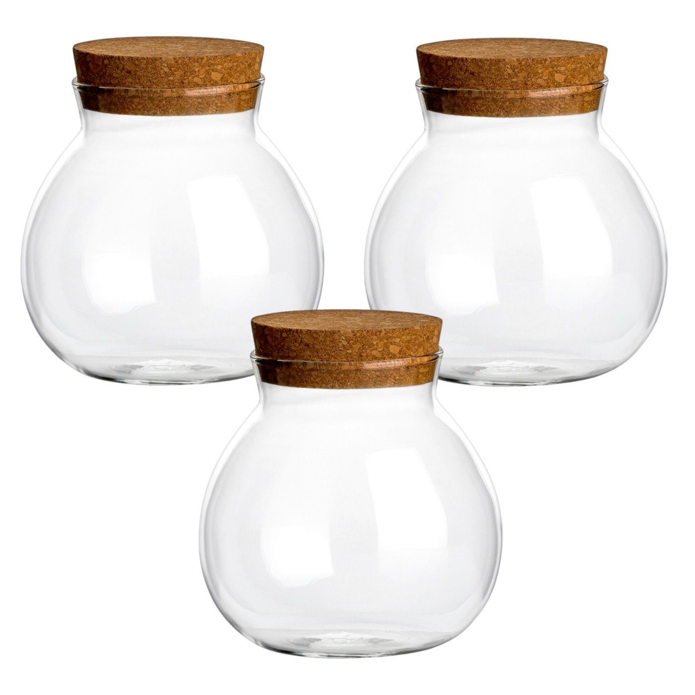 Deckel - Korken mit 600 Vorratsglas Borosilikatglas, Vorratsdosen Kugel-Form mit (3-tlg), mit ml aus Korken, gouveo
