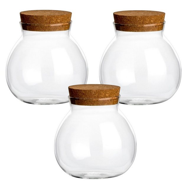 gouveo Vorratsglas “600 ml Kugel-Form mit Korken – Vorratsdosen aus Borosilikatglas”, (3-tlg), mit Korken, mit Deckel