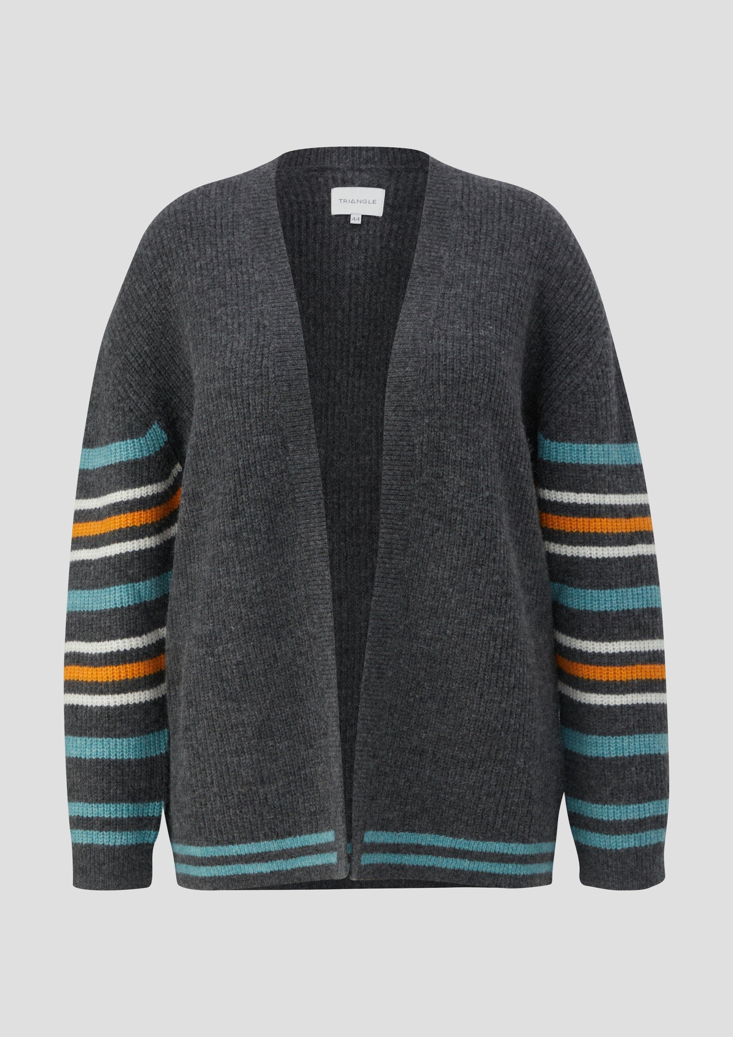 TRIANGLE Poncho Cardigan aus Wollmix Kontrast-Details