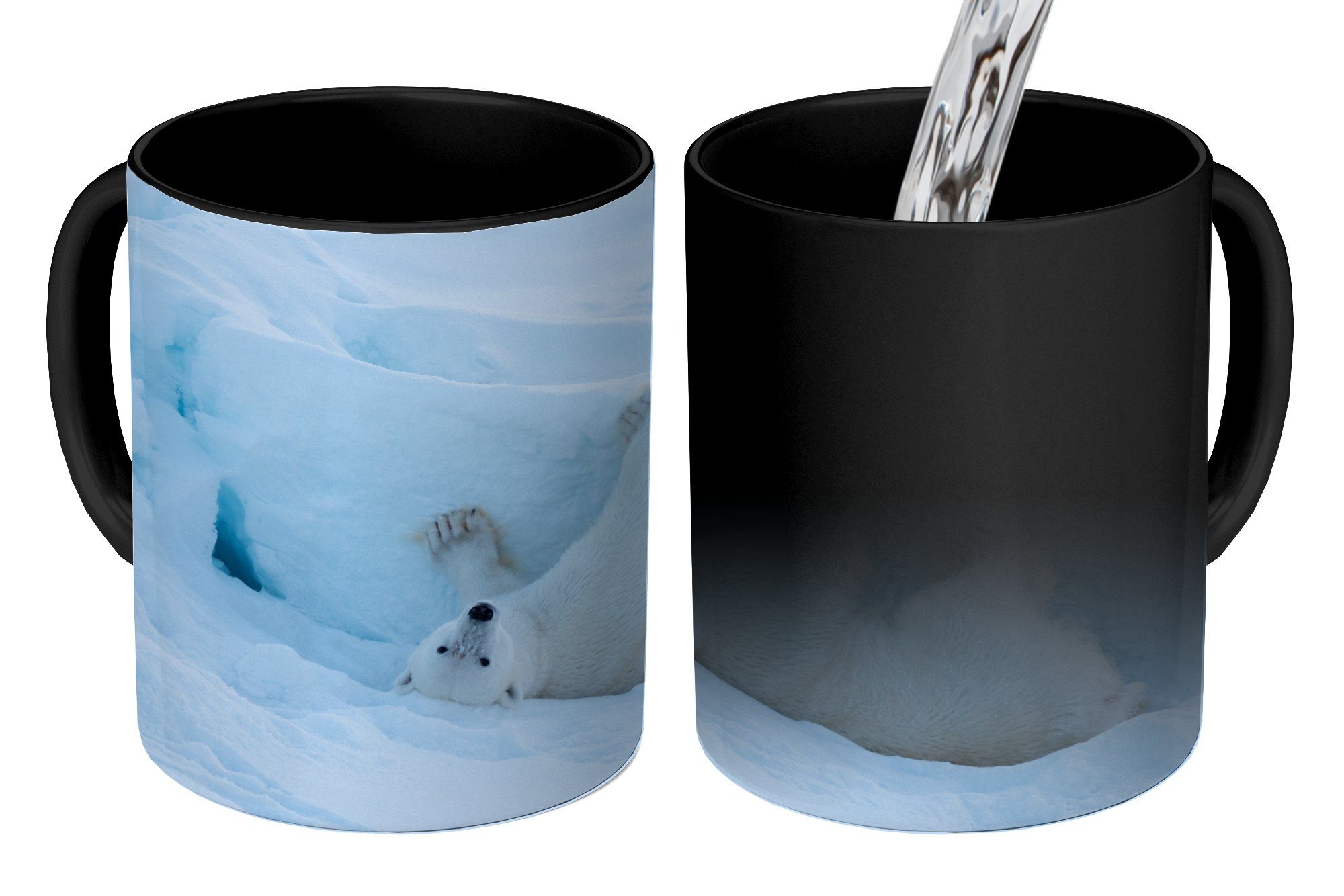 MuchoWow Tasse Eisbär - Schnee - Kälte, Keramik, Farbwechsel, Kaffeetassen, Teetasse, Zaubertasse, Geschenk