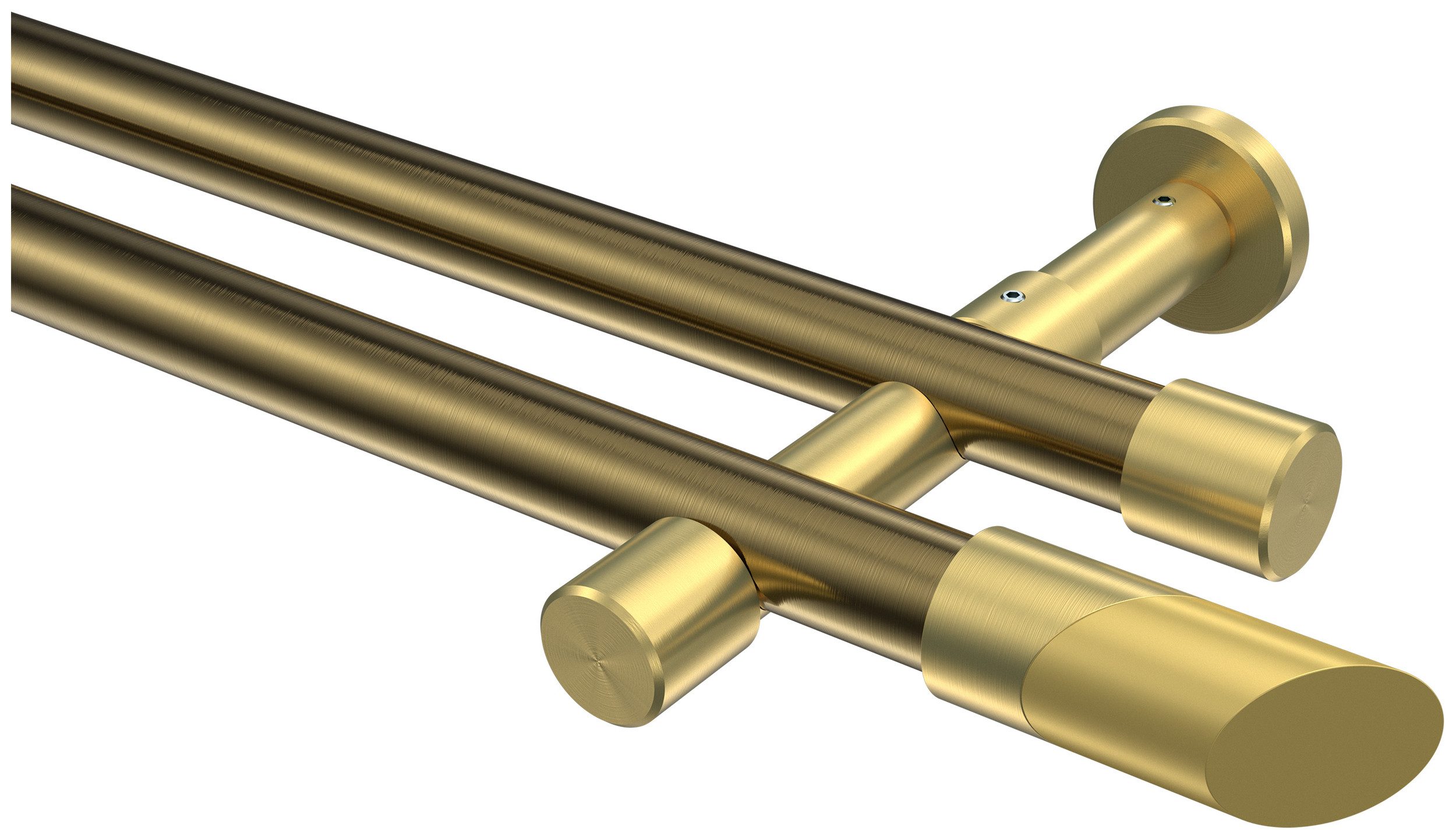 INTERDECO Gardinenstange Prestige Verano, Ø 20 mm, 2-läufig, Fixmaß, kürzbar, Wandmontage, Metall, Messing Antik / Messing-Optik / Bicolor