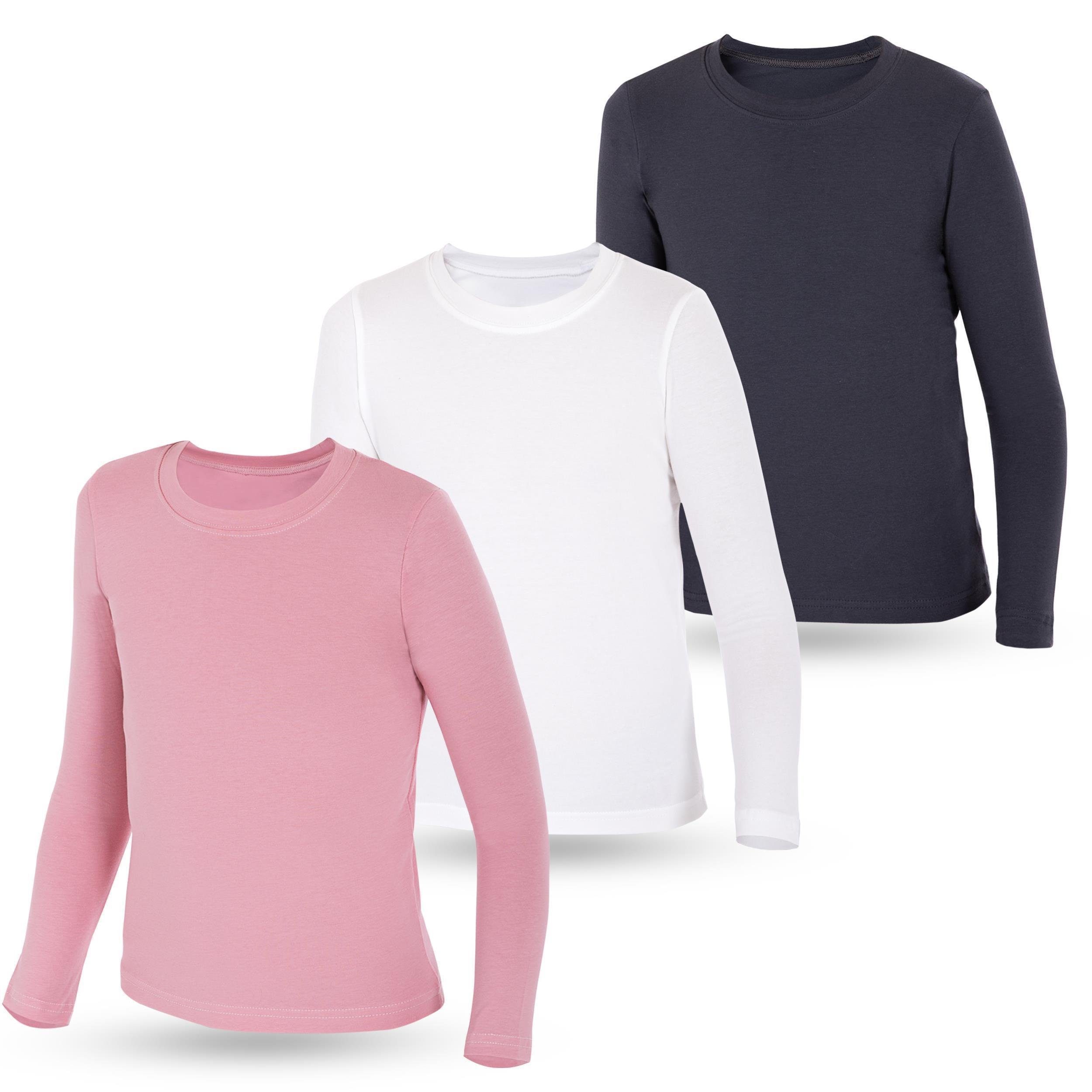 LOREZA Unterhemd 3er Pack Kinder Mädchen Langarmshirts Unterhemden Body Shirt (Set, 3-St) Variante 5