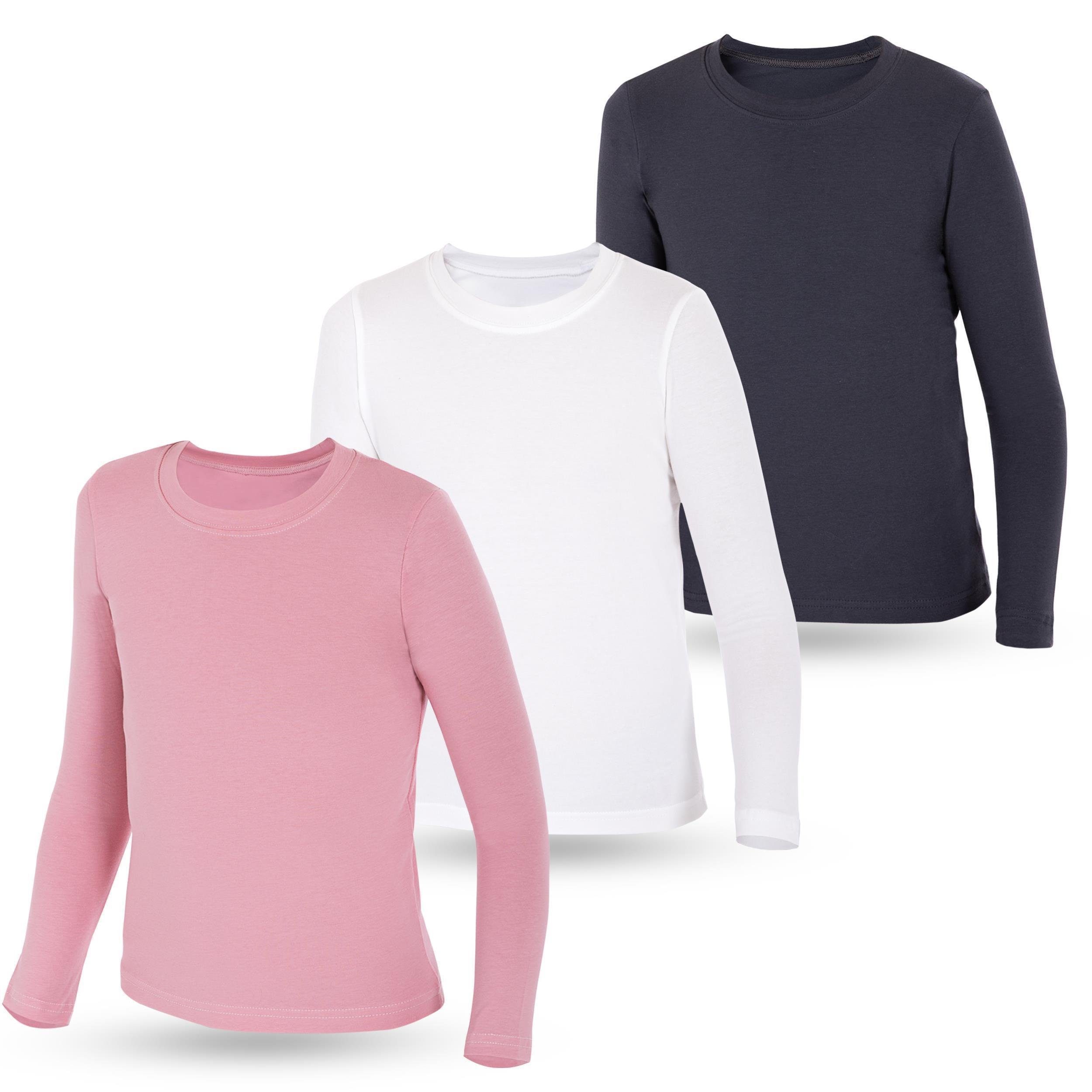 LOREZA Unterhemd 3er Set Mädchen Langarmshirts - Basics - Mehrfarbig (Set, 3-St., 3er-Pack)
