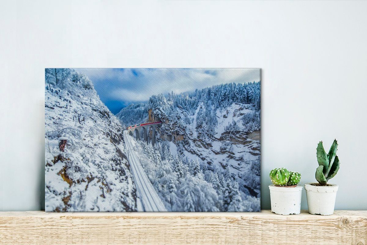Schweiz, Wanddeko, Zug durch Winterlandschaft die Wandbild Mit dem Leinwandbilder, cm Aufhängefertig, (1 Leinwandbild 30x20 St), der OneMillionCanvasses®