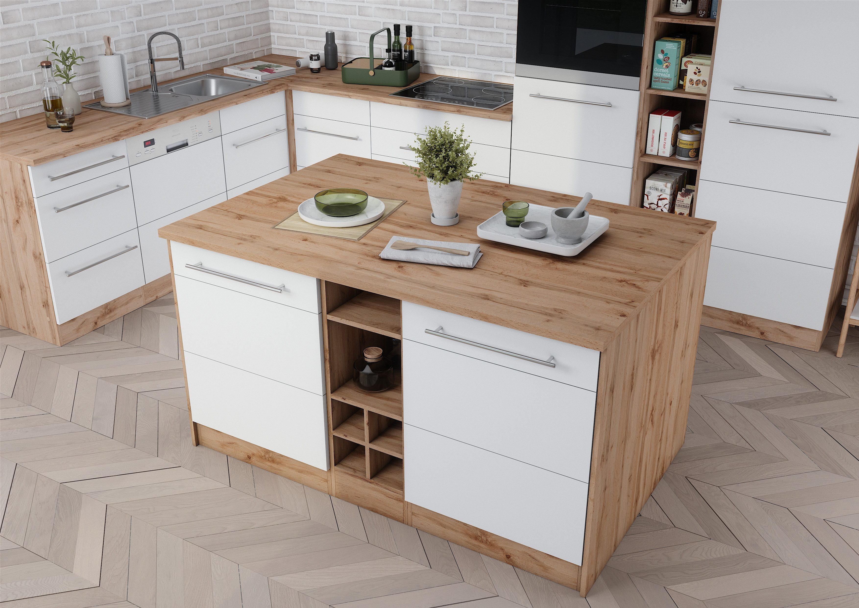 KOCHSTATION Kücheninsel "KS-Wien" Breite 153 cm, MDF-Fronten, Flaschenregal günstig online kaufen