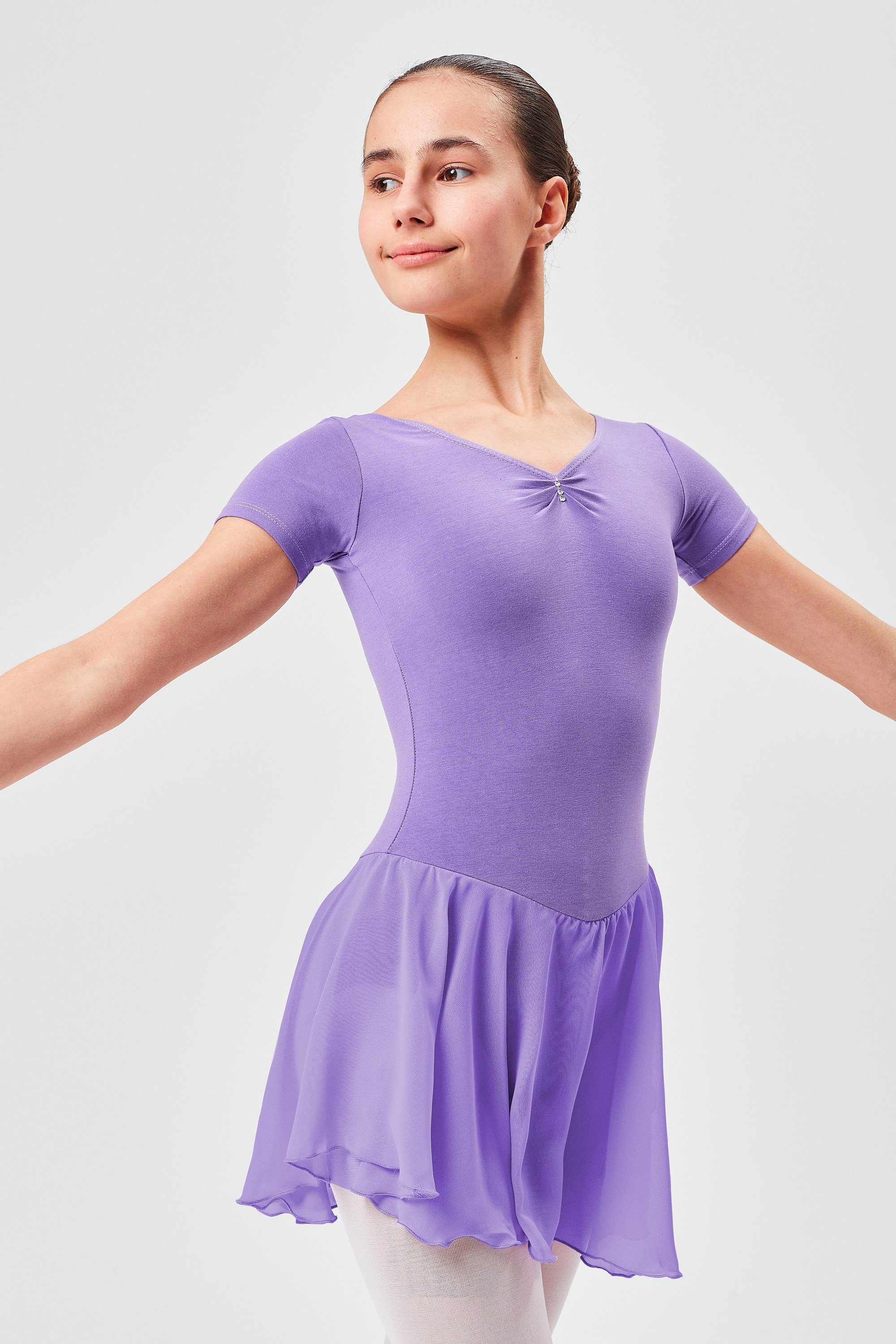 tanzmuster Chiffonkleid Ballettkleid Betty mit Glitzersteinen Mädchen Ballettbody mit Chiffon Röckchen
