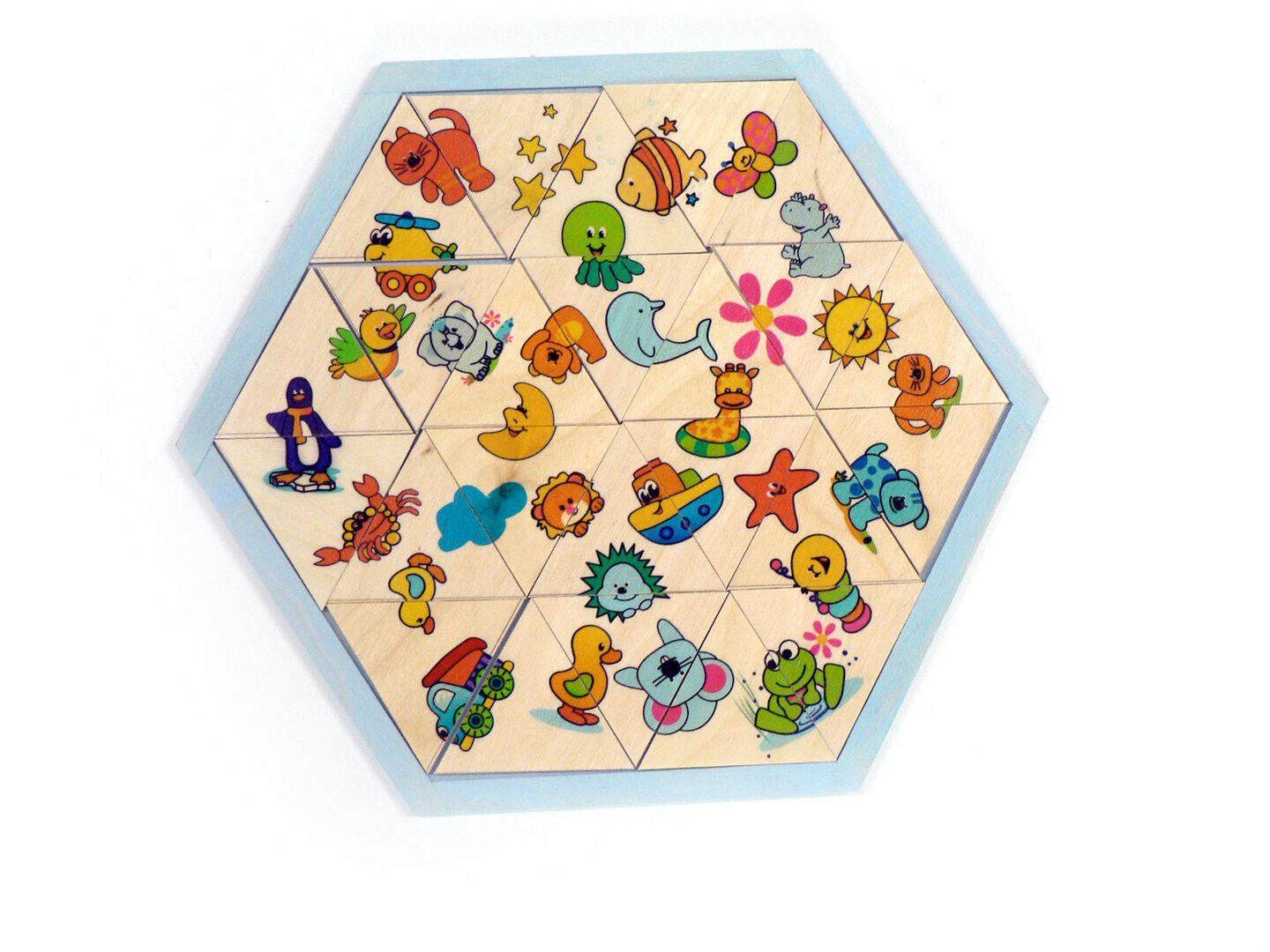 HESS SPIELZEUG Puzzle Legespiel Mosaiklegespiel Tiere 24T. Holzspielzeug Puzzle, 24 Puzzleteile, 24 bunt bedruckte Dreiecke