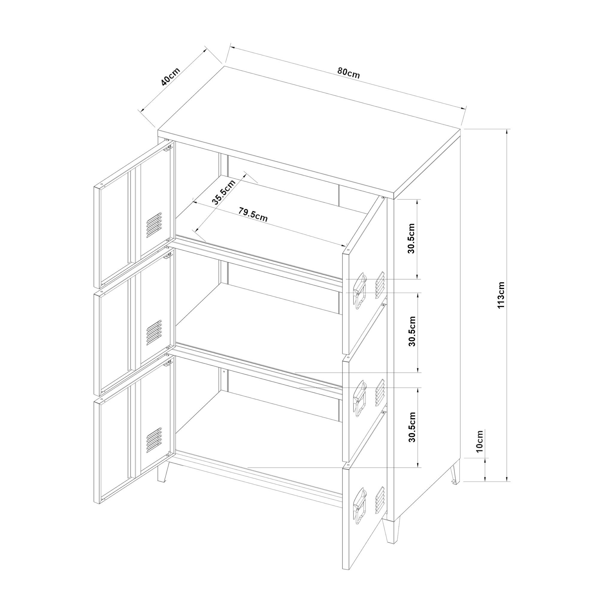 en.casa Mehrzweckschrank Büroschrank Weiß cm mit 80x140x113 »Hamina« 6 Türen
