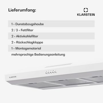 Klarstein Deckenhaube Serie DSM-Contempo-90WH Contempo, Dunstabzugshaube Abluft Umluft LED Touch