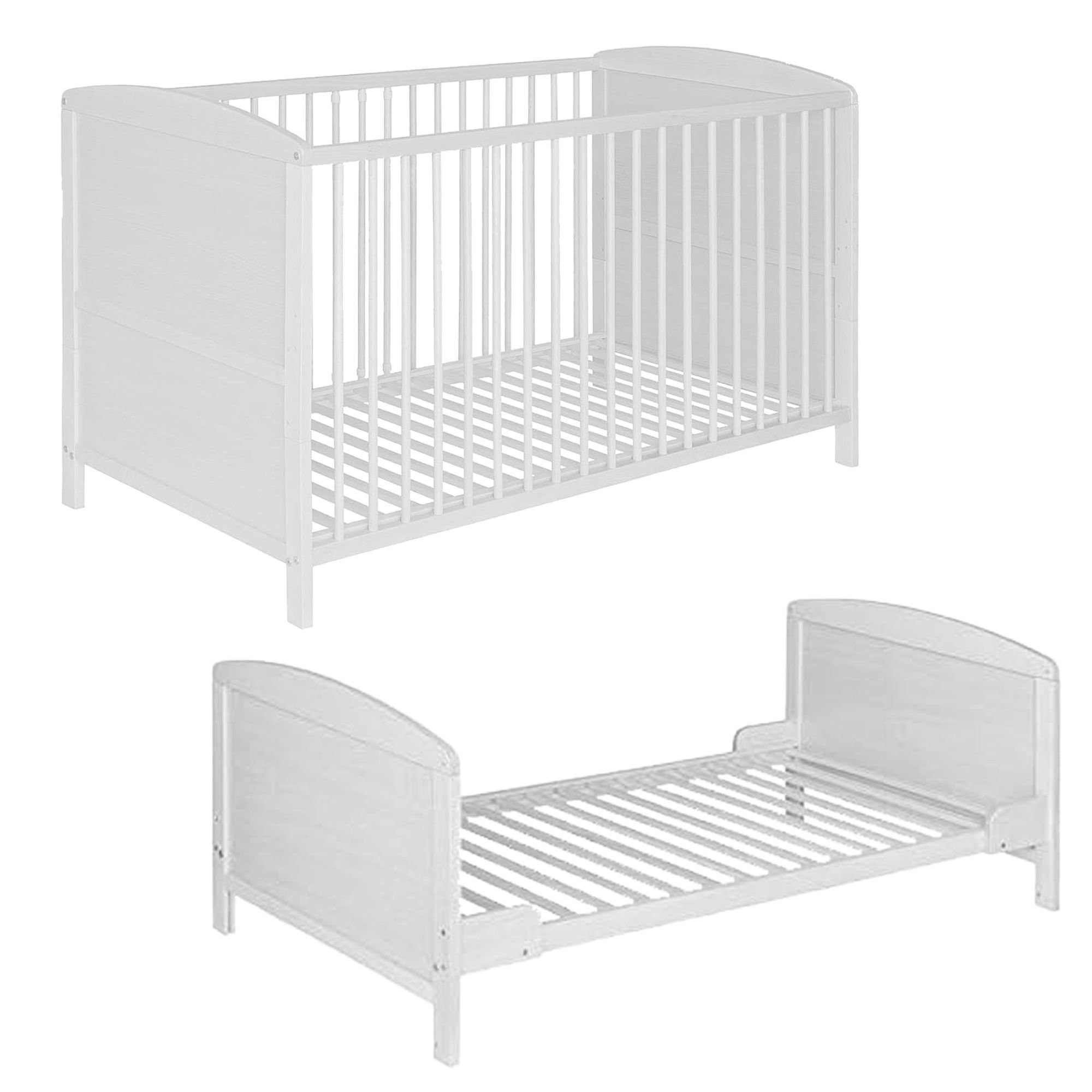 Babybett, Babybetten 70x140 Weiß/Braun, umbaubar, ohne Matratze