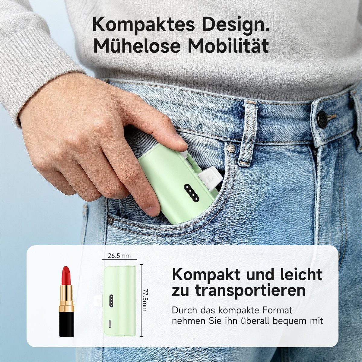 AeroAxis 2 in 1 5000mAh Powerbank Tragbar Ladegerät Externer Akku für Handy Powerbank 5000 mAh, Kompakt & Leicht, Ideal für Reisen,Outdoor