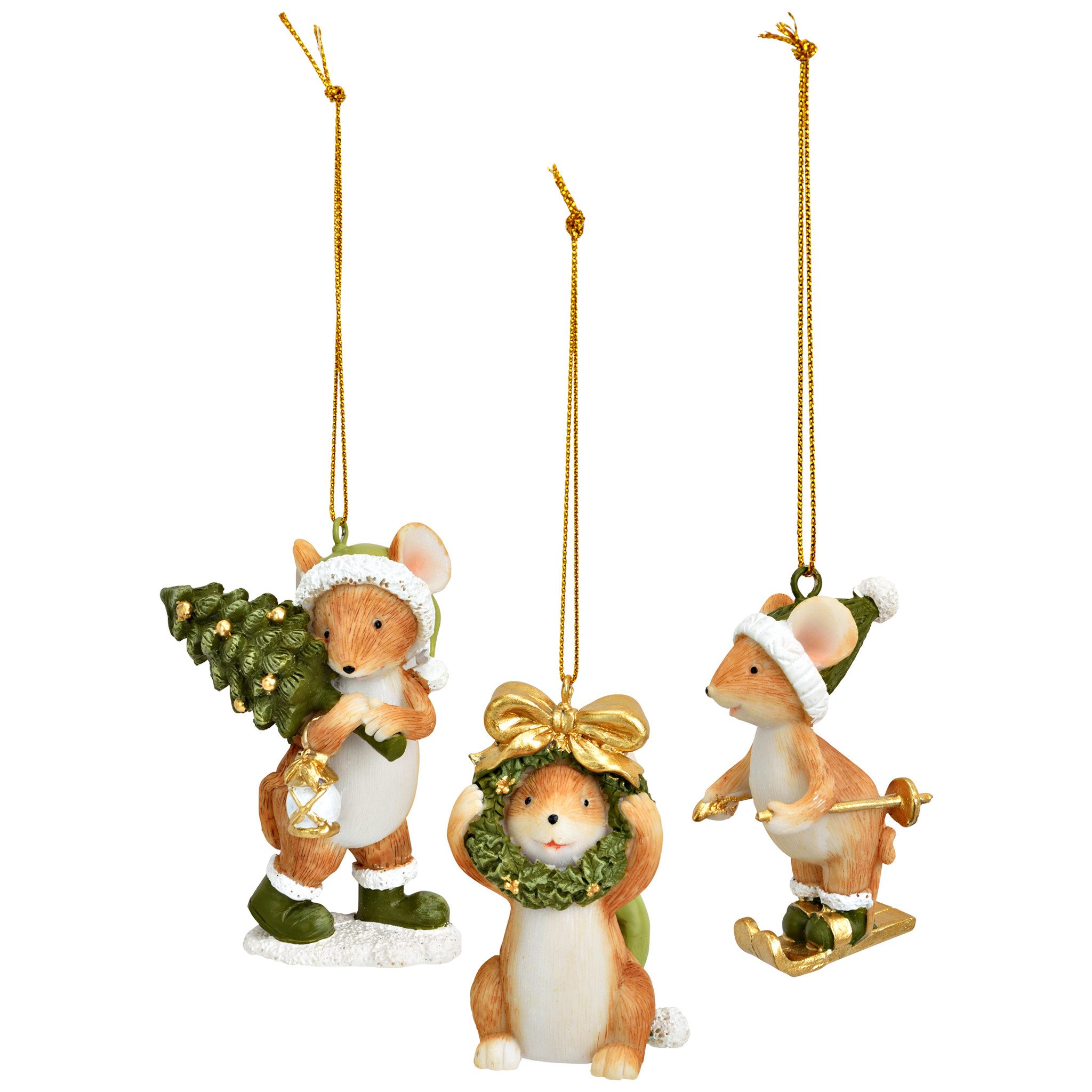 matches21 HOME & HOBBY Dekohänger 3er Set Weihnachtsanhänger Mäuse, aus Polyresi