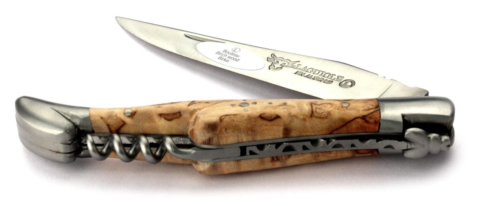 Laguiole en Aubrac Taschenmesser L0312BHIF, Griff 12cm Birke - Korkenzieher - Klinge Backen Stahl satiniert