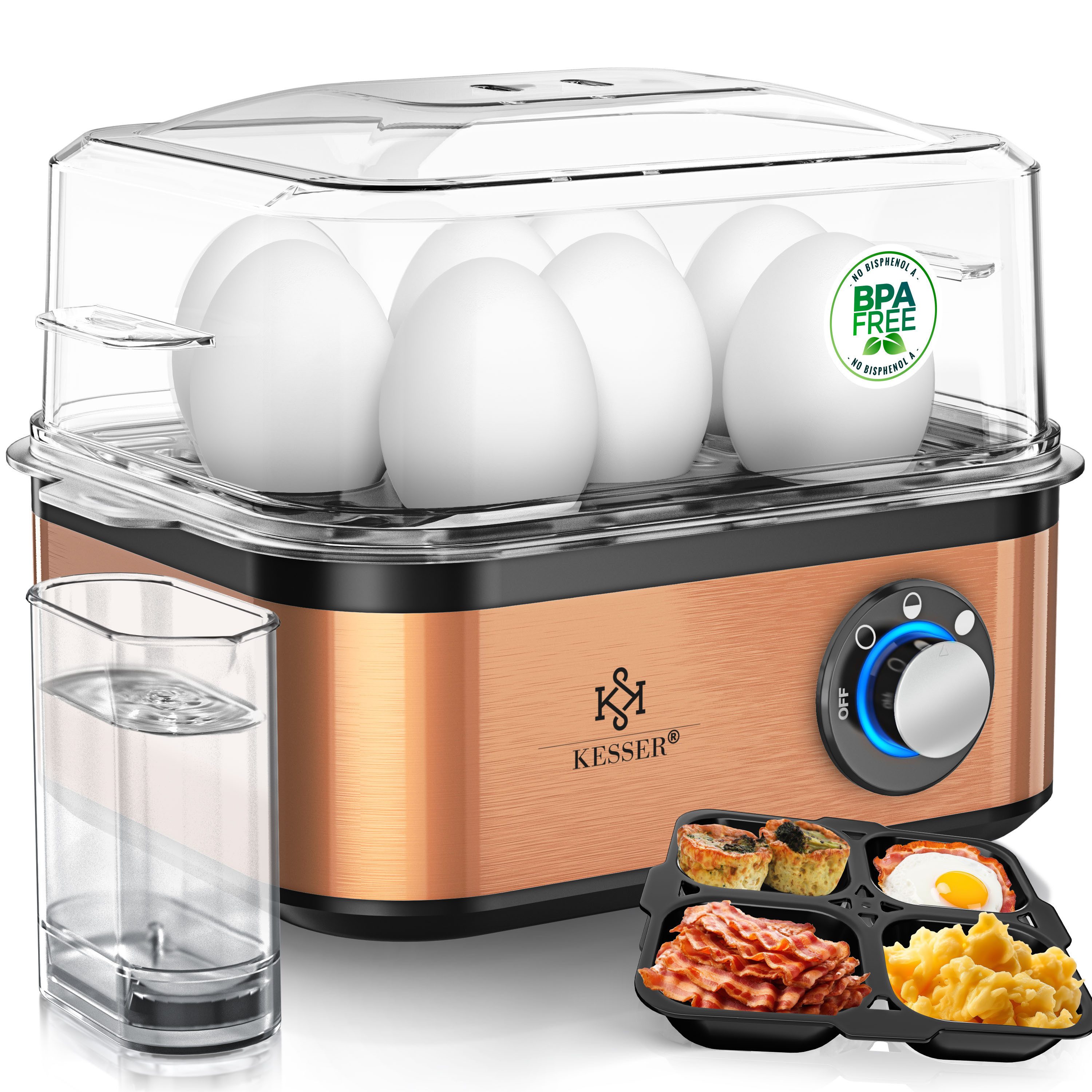 KESSER Eierkocher inkl. Messbecher mit Eipick und Omlettschalen, Bis 8 Eier, 500 W, Warmhaltefunktion, drei Härtegrade