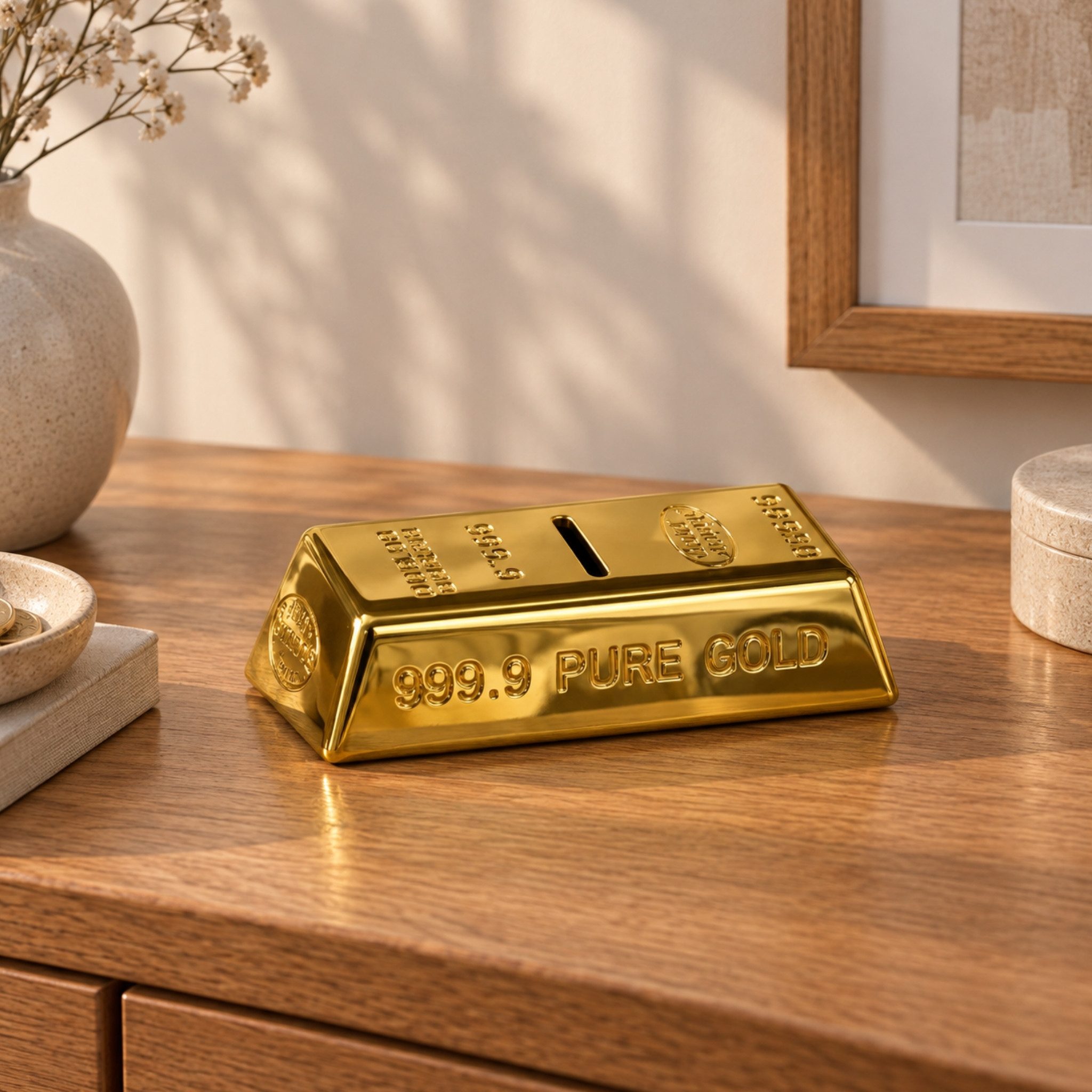 matches21 HOME & HOBBY Spardose Große Spardose Goldbarren gelb-gold 16 cm mit Schlüssel, Keramik Erwachsenen Sparbüchse abschließbar