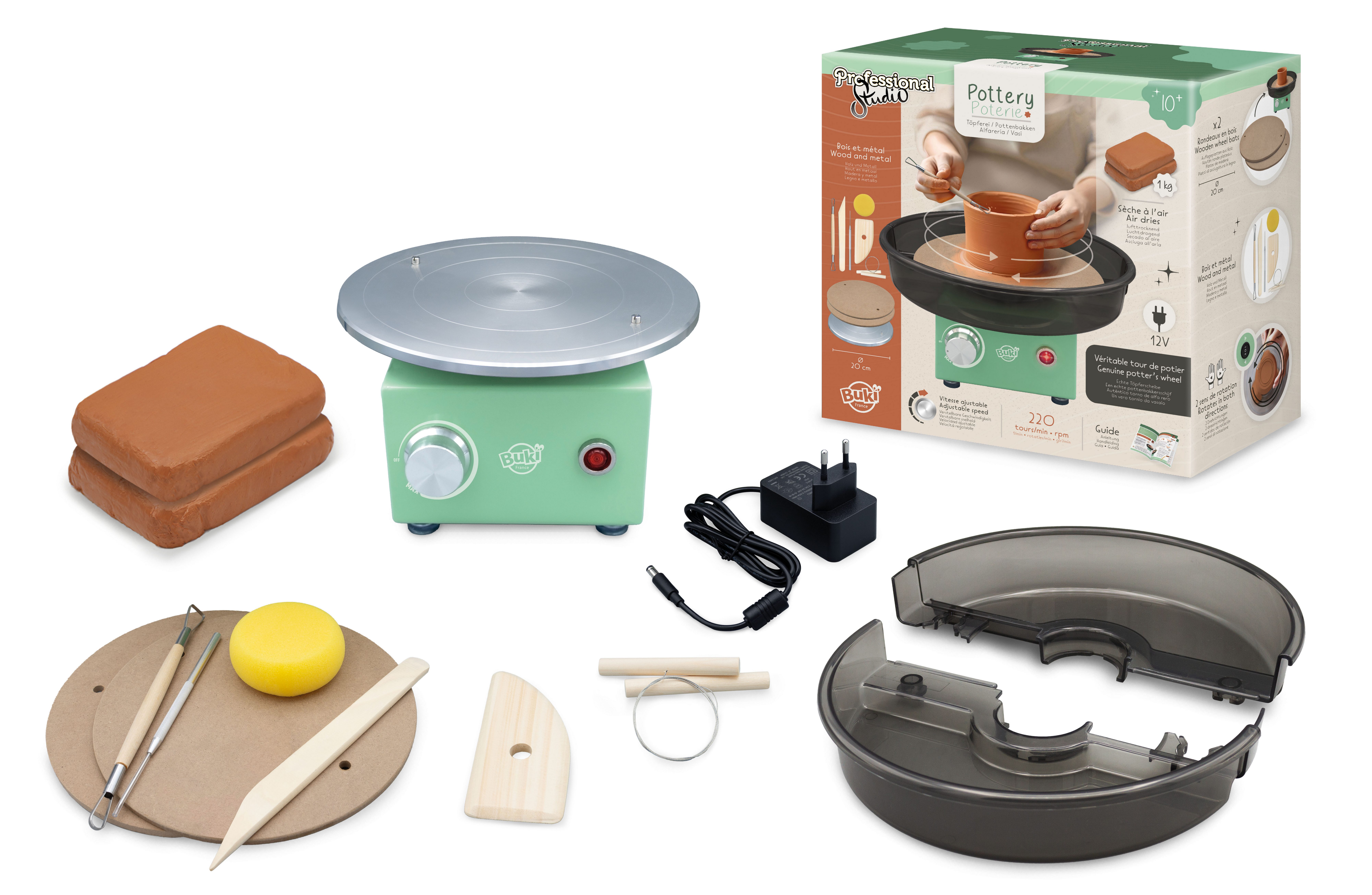 Buki France Experimentierkasten Professional Studio Töpferscheibe mit 1 kg Ton & Zubehör, (1-tlg)