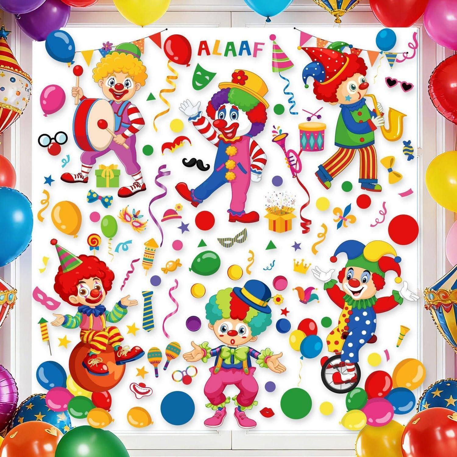 LuxusKollektion Fensterbild Fensterbilder Karneval Clown 9 Blatt Rot Groß