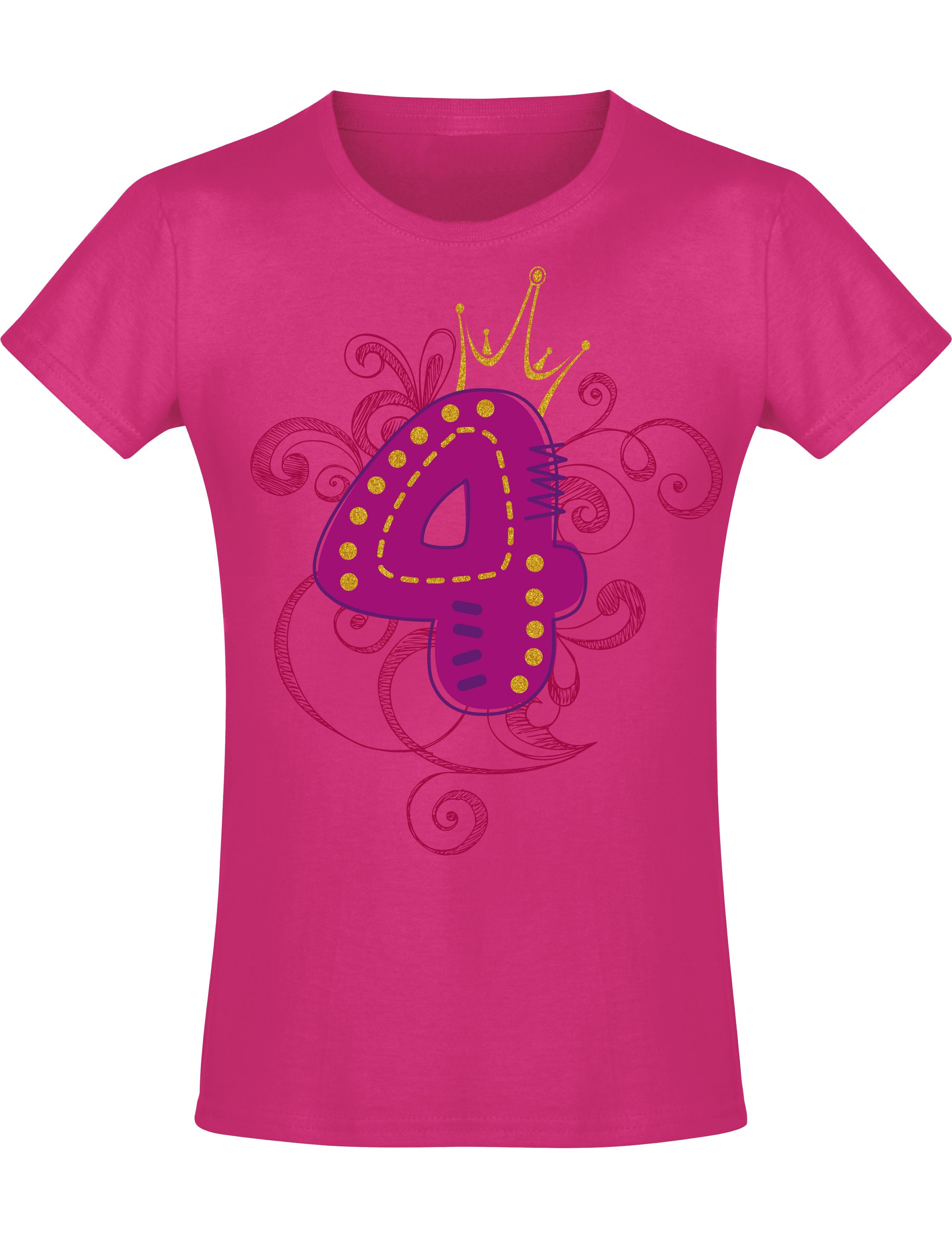 Baddery Print-Shirt Geburstagsgeschenk für Mädchen : 4 Jahre mit Krone, hochwertiger Siebdruck, aus Baumwolle